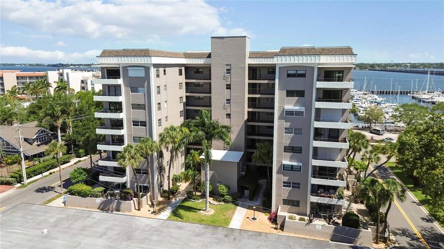 Pied-a-terre! Prime location at the west end of the Manatee Riverwalk! Private lighted garage carport parking space is priceless! Air Condition unit replaced in 2024. The 1-1/2 mile Riverwalk boasts a five acre park green space 400-seat amphitheater, downtown local events and celebrations. When’s the last time you walked to the Bank or Post Office? We are a walk-a-bout community next door to Barcarrota Public library, one block to neighboring Pier 22 Marina and restaurant, Bishop Museum & Planetarium, Manatee Performing Art Center for live theatre, Post Office, Banking, Main Street shoppes, Fine and Casual dining. Bordering the Village of the Arts populated by local Artists and specialty shoppes & restaurants. Photos paint a picture but you make an appointment to visit to experience the ambiance. Both bedrooms have walk-in closets plus a bonus room. Residents share secure call-box entry, lobby/gathering room, all purpose room with caterer’s kitchen. library & half bath. Cable TV, Internet, Escrow Reserves Fund, Insurance, Sewer, Trash, and Water inclusive.  Something extra! Local Ferry to Anna Maria Island and return. 8 mile direct route to sugar sand Gulf beaches, north to Anna Maria Island, south along Gulf Drive to St Armand's Circle & additional culture and arts. Direct 8 mile drive to Sarasota International Airport-one hour +- drive to Tampa International, 2 hours to Epcot/Disney World. Flights in/out from Sarasota International Airport or Tampa International airport.