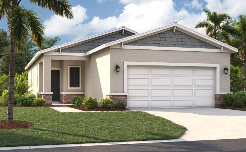 One or more photo(s) has been virtually staged. Under Construction. Immerse yourself in the unique charm of Watermark, where modern living meets natural beauty. Our homes are thoughtfully designed with functional layouts, designer-inspired features, and open-concept floor plans to meet your diverse needs. The neighborhood's location is incredible. Nearby parks like Manatee Cove Park, Fay Lake Wilderness Park, and Cocoa Riverfront Park provide natural wonders. Watermark is conveniently close to major highways (I-95, FL 528, and US-1), providing quick access to Orlando International Airport, downtown Orlando, and Walt Disney World Resort. Stay closer to home with Watermark's pool and cabana to relax and enjoy the Florida sunshine. Plus, you'll also be just 15 minutes from Port Canaveral and the Kennedy Space Center. To top it all off, the beach is less than 20 minutes away! Discover the perfect combination of modern living and coastal living at Watermark.
The Bellinger provides the space you need to relax and truly feel at home with three bedrooms, ample storage, and an open floor plan designed for your busy lifestyle. Upon entering the foyer, a hallway to your right leads to two guest bedrooms, a shared hall bath, and a convenient laundry room. Continue into the heart of the home and you'll find a spacious kitchen with a large walk-in pantry and center island providing plenty of storage and food prep space. There's an adjoining dining area perfect for casual dining, and the living room, located front and center of the kitchen, is the ideal space for entertaining. Your favorite feature of this new home is sure to be the primary suite conveniently located at the rear of the home for privacy and comfort. The attached bathroom features dual sinks, a water closet, and a large walk-in closet. This single-family home truly has everything you need in your dream home.