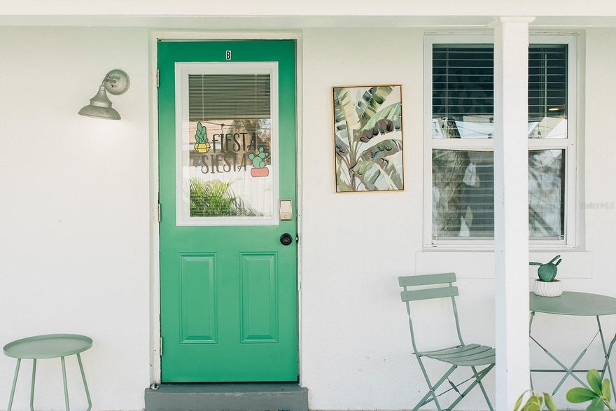 This newly renovated, fully furnished, and fully stocked 1 bedroom/1 bath rental offers a bright, comfortable, and highly convenient living experience in the heart of St. Pete Beach—ideal for travel nurses, remote workers, those relocating, or families needing temporary housing. Available for short-term, mid-term, or long-term stays, the apartment is part of a quadplex where each unit features its own uniquely curated theme, and offers a thoughtfully designed interior with a full kitchen equipped with cookware and essentials, a spacious living area with a sofa and smart TVs, high-speed Wi-Fi for remote work, and a modern bathroom with double rainfall showerheads. Sleeping accommodations include a king bed and a sleeper sofa, all with comfortable memory-foam mattress. A professional commercial laundry service provides fresh linens at move-in and move-out for added convenience. The gated outdoor spaces are shared with other units and include turf, a picnic area with string lighting, and an outdoor shower—creating a relaxed and inviting environment for unwinding outside. The location is exceptional: less than a mile to both Upham Beach and Sunset Beach, and walkable to restaurants, coffee shops, a convenience store, pizza takeout, local bars (including a microbrewery next door), and the St. Pete Beach Community Center with park amenities, pool access, and EV charging stations. Monthly utilities are included, and on-site laundry is available along with a laundromat next door. The property is clean, well maintained, and professionally managed to ensure a comfortable and seamless stay. Outdoor areas are shared, and pets may be considered with approval. This bold, bright, cactus unit - lovingly referred to as "Fiesta Siesta" - provides a turnkey option for anyone seeking an easy transition into the St. Pete Beach lifestyle with everything needed for a comfortable extended stay.