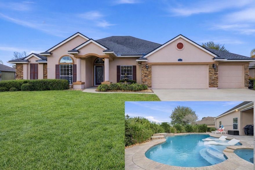 One or more photo(s) has been virtually staged. Timeless Mediterranean inspired elegance defines this exceptional 4-bedroom beautifully maintained home in desirable Murabella community.  Designed for gathering, relaxing and making lasting memories. The 4-bedroom, 3-bath property gracefully positioned on a premium lot with tranquil pond views and a private resort-style setting backyard. Designed with timeless mediterranean influence, the residence welcomes you with high ceilings, abundant natural light and seamless ceramic tile flooring throughout. Refined finishes include upgraded 5” baseboards, stone countertops, full granite kitchen backsplash and spa-quality baths featuring granite surfaces and a granite-appointed primary ensuite retreat. The expansive primary suite offers private access to the lanai, creating a true indoor-outdoor sanctuary.
Entertain effortlessly in your backyard oasis showcasing a heated saltwater pool with sun shelf, integrated spa and elegant travertine decking. A motorized retractable lanai screen enhances year-round comfort, while lush landscaping, decorative lighting, river stone beds and a fully fenced yard provide both beauty and privacy.
Custom California-style closets, built-in garage storage and thoughtful upgrades throughout reflect meticulous care and elevated design. Premium infrastructure includes a 25 kW LP whole-home generator, 500-gallon underground propane tank, deep irrigation well, owned water softener, gutters and more! Offering both luxury and peace of mind. Ideally located near top rated schools, renown World Golf Village. Residents enjoy premier golf, dining, shopping and recreation just moments away. A rare opportunity to own a refined retreat where sophistication, comfort and resort-style living converge.