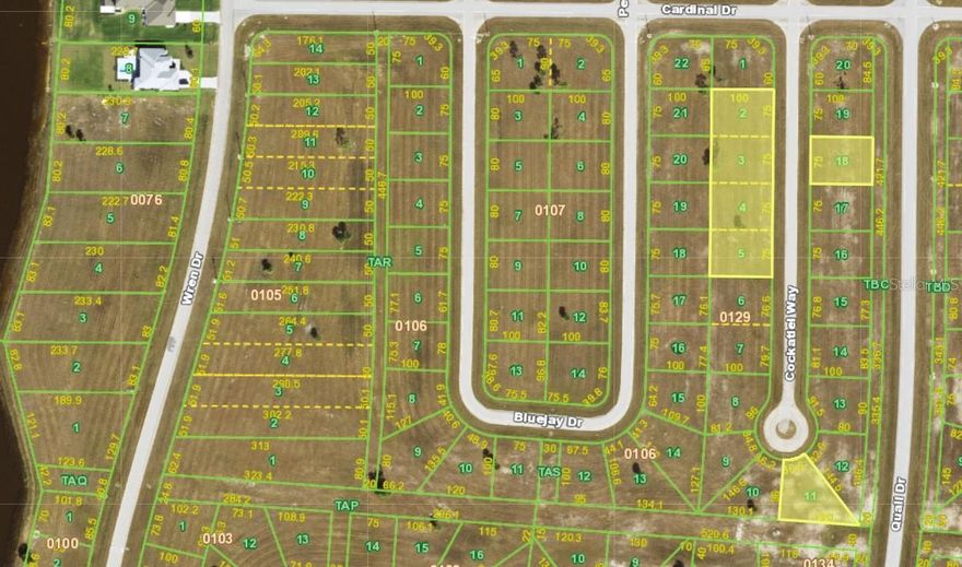 Package of six building lots in the Rotonda Meadows subdivision.  This subdivision is located with in a fifteen minute drive of Boca Grande and world famous beaches.  All lots are located on Cockatiel Way.  The lots are cleared with central water and sewer running down the street provided by Charlotte County Utilities.  Power is within the area provided by FPL.  The subdivision is a deed restricted community with an active HOA.  Fees are $150 per lot per year.  Lots are mowed four times per year.  Minimum living area for s single family home is 1,400 with a two car garage.  Excellent investment opportunity or building opportunity.