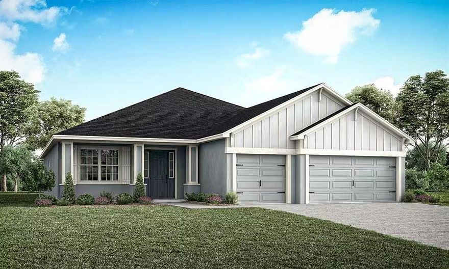 Under Construction. Brand-new luxury home for sale featuring 4 bedrooms plus a den and a modern open-concept design. The Waylyn offers a classic Florida exterior with a stylish interior, luxury vinyl plank flooring, and flexible living spaces. The spacious owner’s suite includes a tray ceiling, walk-in closet, and a spa-inspired bath with dual vanities and a tiled glass-enclosed shower. A front porch and covered lanai provide great space for outdoor living and entertaining. This professionally designed home includes a beautiful kitchen with quartz countertops, shaker cabinets, a walk-in pantry, and Samsung stainless steel appliances. Luxury vinyl plank flooring runs throughout the main living areas, with stain-resistant carpets in the bedrooms. Energy-efficient features such as Low-E windows, R-30 insulation, and a programmable thermostat help keep utility costs low. The fully sodded homesite includes premium landscaping and an irrigation system. Move-in ready and designed for comfort, style, and easy maintenance -contact us today for more information.