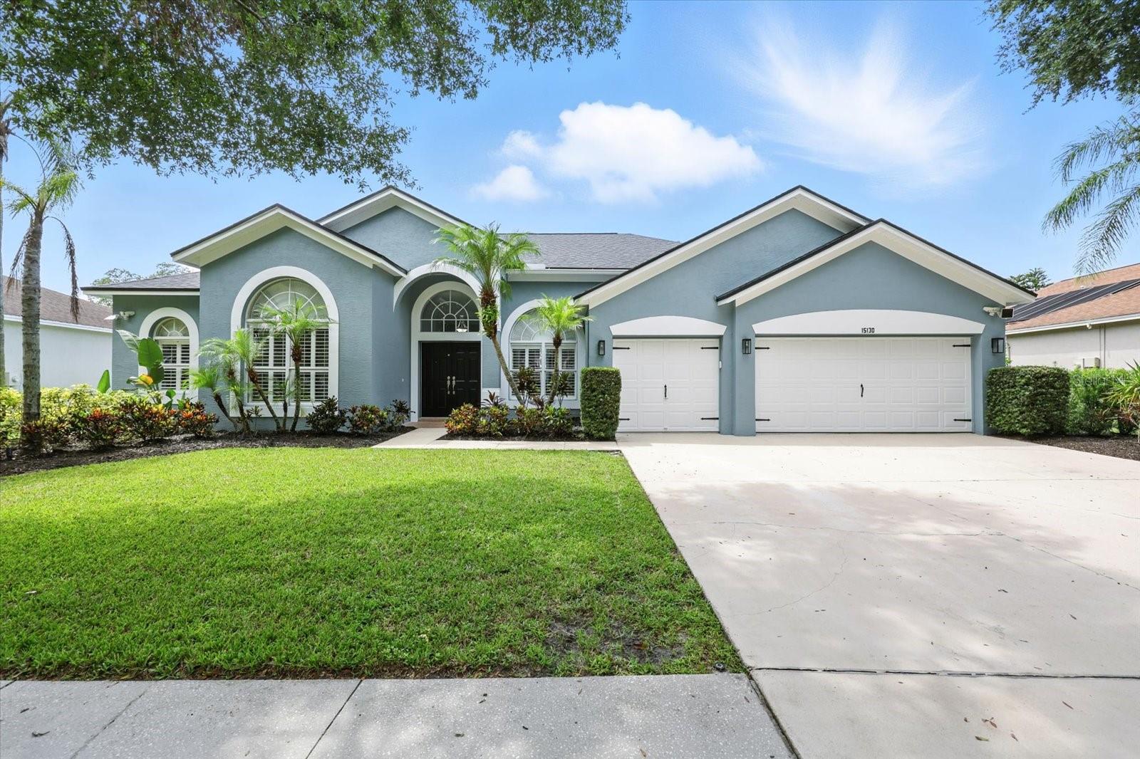 Welcome to 15130 Arbor Hollow Dr, a like-new 5-bedroom PLUS office, heated POOL & SPA home in Arbor Lakes of Odessa with NO CDD. This split floor plan layout includes a first floor primary bedroom + 3 additional downstairs guest rooms + 3 bathrooms + office. Upstairs you will find a large 5th bedroom/bonus room that can serve as a guest suite, playroom, game room & more! Your downstairs primary suite is its own luxury retreat overlooking a sparkling resurfaced pool with a large en-suite bathroom and dual, built-in closets, walk-in shower, and garden tub. Your family room features a gas fireplace and beautiful built-in cabinets! RECENT upgrades include: the kitchen cabinets (2025), appliances, bathroom vanities, A/C system (2024), carpet, both interior and exterior paint (2025), pool and deck resurfacing + pool tile (2025), sprinkler system (2025), roof (2020). Enjoy a private backyard oasis with no rear neighbors where you can often spot birds, deer, and more wildlife in the natural surroundings overlooking a peaceful pond and catch stunning SUNSET VIEWS. Don't miss the large garage big enough to accomodate a 2500 Dodge Diesel truck & more! A short walk away is the Arbor Lakes park with a playground, tennis/pickleball court, picnic tables, a gazebo, and community events held throughout the year. Located in a top-rated school zone and close to shopping, dining, and major roads. Less than 10 minutes to Citrus Park Mall and access to the Veterans Expressway creating a short drive to Tampa International Airport. Nearby county parks include Keystone Park (playgrounds, basketball courts, tennis and pickleball courts, library), Peterson Road Park, Ed Radice Sports Complex and access to the Upper Tampa Bay Trail.