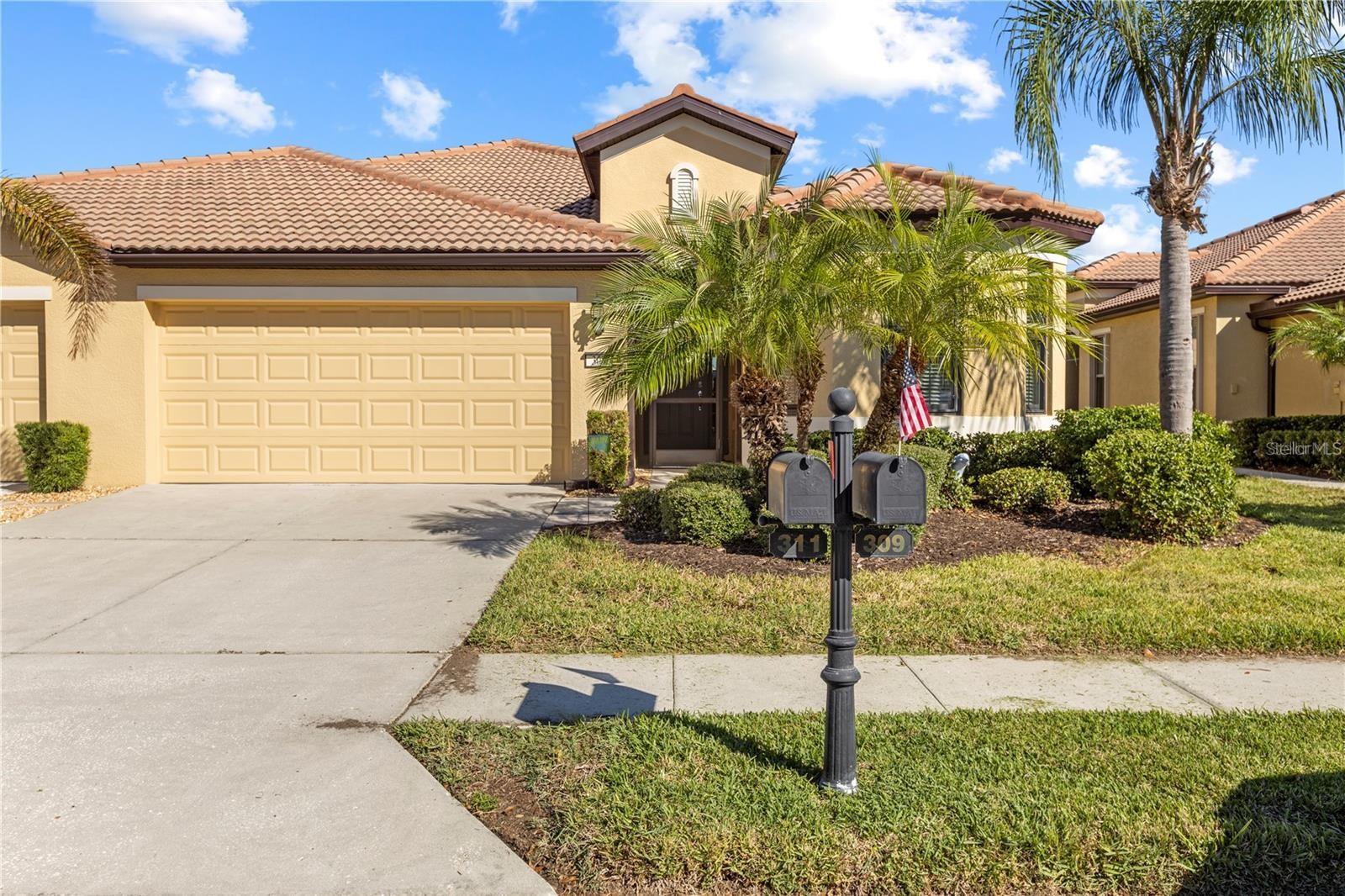 Available Now – Charming 2BR + Den Villa in Southshore Falls! This beautifully maintained Beachcomber Villa is located in the desirable 55+ gated community of Southshore Falls by Del Webb, offering peaceful water views and resort-style amenities. The home features 2 bedrooms, 2 bathrooms, a den/home office, and an extended screened-in lanai with a mounted outdoor TV—perfect for relaxing or entertaining. Enjoy a spacious 2-car garage with epoxy flooring, overhead storage, and built-ins. Inside, the kitchen shines with 42” cabinets with pull-outs, granite countertops, stainless steel appliances, and a breakfast bar. Additional upgrades include hurricane impact windows, crown molding, in-unit laundry with extra storage, a whole-house water softener, reverse osmosis in the kitchen, and TVs already mounted inside. Community amenities include two pools, resistance pool, hot tub, fitness center, clubhouse, billiards, pickleball, bocce ball, library, and a packed calendar of activities. Located just a short drive from Florida’s best beaches, Tampa, and St. Pete. Live the Florida lifestyle—schedule your tour today!