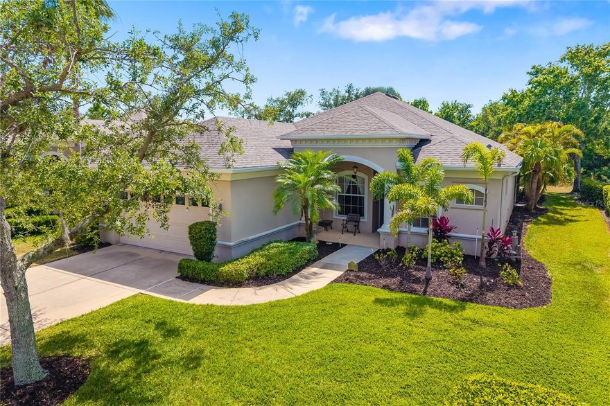 Welcome to Greyhawk Landing, a gated, multigenerational community located in beautiful Florida! This meticulously maintained 4-bedroom, 3-bath pool home sits on a private preserve lot and showcases a new roof, newer A/C, and 2,230 sq. ft. of thoughtfully designed living space. The split-bedroom layout offers a stylish kitchen with wood cabinetry, gas appliances, tile backsplash, and breakfast nook, plus a formal dining room that flows seamlessly into the spacious living area. The primary suite features dual closets, dual vanities, a soaking tub, and direct lanai access. Enjoy peaceful preserve views from the screened pool and spa—perfect for morning coffee or Florida sunsets. Residents of Greyhawk Landing enjoy resort-style amenities including two pools, a fitness center, tennis and pickleball courts, playgrounds, sports fields, walking trails, fishing pier, and bass-stocked ponds—all for only $75/year HOA fee. It is conveniently located near Lakewood Ranch schools, dinning, medical facilities, I75,  golf courses, UTC Mall, and the award-winning Gulf beaches.