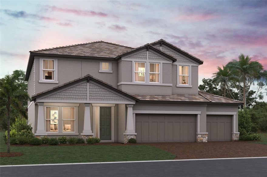 Under Construction. ****SPECIAL FINANCING AVAILABLE FOR A LIMITED TIME ONLY FROM PREFERRED LENDER. RESTRICTIONS APPLY, FOR QUALIFIED BUYERS, SUBJECT TO APPLICABLE TERMS AND CONDITIONS. SUBJECT TO CHANGE WITHOUT NOTICE****
Welcome to the Wekiva. An expansive and sprawling home, this home includes five bedrooms, five full bathrooms, a den, bonus room, and a three-car garage.
As you step inside the grand foyer, a den sits off to the side. Moving along the wall, a spacious utility room opens up, giving you plenty of room to organize, declutter, and clean. It contains cabinets and a sink for a full utility room.
As you reach the heart of the home, you are faced with an incredibly spacious and elegant kitchen. Beautiful cabinets line the walls, and an extra-large island creates room for additional seating and prep space. A walk-in pantry provides even more storage. A cozy breakfast nook lives right next to the kitchen, which opens up into a huge great room.
Two sets of sliding glass doors open on to the covered lanai. An extra owner's suite and a pool bath sit off the great room, making it an easy transition from outdoor fun to inside living.
Going upstairs is like entering another space entirely. The master retreat is truly a tranquil get away with multiple windows to create a bright and airy space. An elegant master bath awaits you with dual vanities, a water closet, an enclosed shower space, and a huge walk-in closet.
Three additional bedrooms sit upstairs with a bonus room providing the perfect entertainment space that looks down at the foyer below.
The Wekiva is the perfect plan for those who love entertainment, play, and spending time at home.