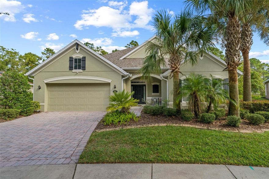 Shea Cabernet on a pie-shaded homesite with a front porch, conservation area view & a partial fenced backyard within the 55+ Victoria Gardens neighborhood. This 3 bedroom/2 bath home has a Great Room layout. Recent updates include New Roof 23’, natural gas water heater 23’ & a custom built entertainment center in the Great Room area. Engineered wood flooring is throughout the Great Room, Dining, Foyer and front hallway. This home offers several energy-efficient features such as Double Pane windows, Radiant Barrier & a Solar Attic fan in attic space to keep it cooler therefore reducing your utility costs! Gourmet kitchen offers Quartz countertops, natural gas COOK TOP, convection BUILT-IN OVEN, 42" Maple cabinets w/ PULLOUT DRAWERS & stainless-steel appliances. Tray ceilings are in foyer entry & dining room. Master bedroom has a "BUMP OUT" providing an additional sitting area! Master bath features a large glass enclosed walk-in shower, quartz countertop w/ dual sinks & a soaking tub. You will enjoy relaxing or entertaining on the 22’ x 22’6” brick paver screen enclosed covered patio in total privacy overlooking the spacious backyard with a conservation area view. Utility room comes with storage cabinets, washer & dryer. The 20’ x 21’6” garage is pre-plumbed for a laundry tub. Victoria Garden residents have access to their own Private Clubhouse. Association fee includes: total lawn care, cable TV, high speed internet, reclaimed water irrigation and access to all community amenities. Community is within 1 mile of I-4 that offers great access to the east coast beaches, Orlando (40 minutes) and 3 International airports within 1 hour.
