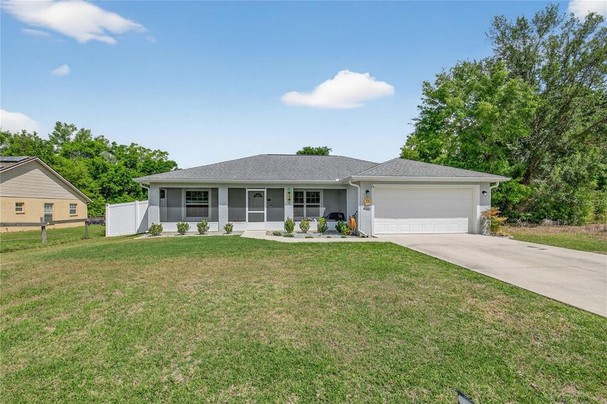 Minutes to The Villages and all their amenities but in a quaint neighborhood this home built in 2020 is offering the perfect lifestyle blend.
For those that love to cook the kitchen is surrounded by granite countertops, soft close cabinets that's designed for functionality.  There is a built in coffee bar for additional cabinet space.  Florida living at best with screened in lanai and semi buried above ground 52 inch deep pool with large new vinyl  fenced in backyard for privacy.  There is a 8.5x8.5 storage shed for tools and toys.  Patio furniture and fire pit convey.
Schedule your appointment to see this lovely home you wont be dissapointed.