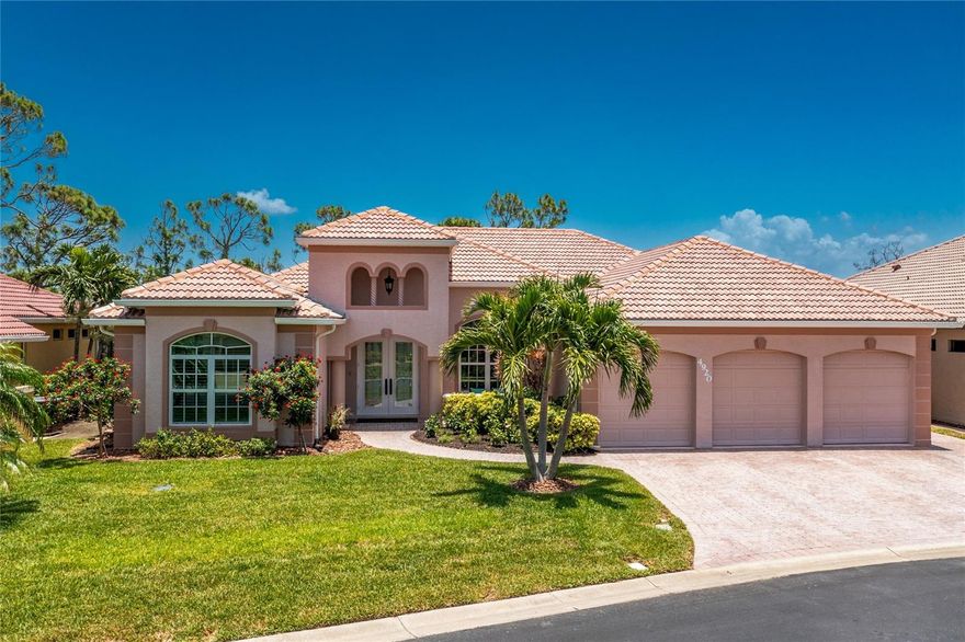 Incredible entertainers tropical retreat nestled along Burnt Store Marina’s Pelican 3 hole. An enviable setting for golfers, nature lovers or those that cherish privacy. This versatile residence offers the casual comfort of Florida living in the family room/ kitchen/ nook area, with the option of a more formal setting in the living/dining area. Here you will be swept away by the grandeur of the soaring 17’ ceilings  in this meticulously maintained four bedroom residence. Nearly 3000 square feet of living space and close to 900 square foot air conditioned garage provide exceptional space to gather the entire family and all of their recreational toys! An impressive array of features and great attention to detail are sure to please. Both living spaces offer 8’ glass sliding doors which showcase the pool, golf course and picturesque pond through the lush vegetation. Entertainers will delight in the thoughtfully designed kitchen offering a handy wet bar, coffee bar, abundant storage and work surface... including a generously sized walk-in pantry, and pull out drawers in base cabinets. An expansive breakfast bar invites guests to pull up a chair and chat while you create a meal using the GE Profile cooktop, built in convection oven, Advantium microwave & warming drawer. Open up the sliding doors to enjoy the tropical breezes and connect with the abundant outdoor living space. Two large undercover seating areas expand your entertaining space, and make guests feel relaxed and at home beside the large dazzling heated pool. An outdoor kitchen with electric grill, outdoor shower w/ half bath and air conditioned storage room finish off this exceptional outdoor living space. The luxurious owner’s retreat offers an expansive bedroom with lounging area where you will gaze up at a pleasing double tray ceiling with handsome crown moldings. Sliding glass doors will lead you to the pool for a midnight dip. Four closets, including a large walk-in closet with a wall-safe, provide ample storage for your active wear and linens. The inviting en-suite bath features dual split vanities, jetted two-person tub, and a tiled Roman shower with dual shower heads and etched glass. The air conditioned oversized 3-car garage, spans an impressive 866 square feet, includes golf cart parking with separate side entry, two large closets, (one cedar-lined),with plenty of space for vehicles and toys. The guest wing provides privacy and comfort for your visitors with two spacious guest rooms- one with a sliding door to the lanai, and guest bathroom offers tiled shower with attractive frameless etched glass… adding a touch of luxury. The fourth bedroom - which features volume tray ceilings, a stately built-in illuminated wall unit, and bamboo flooring - is currently used as an office, creating a versatile space that can be customized to suit your needs. The turnkey furniture package is optional to the buyer, allowing you to move right in and start enjoying the luxurious lifestyle it offers. The full home hurricane protection ensures your peace of mind, with a Generac whole home generator and 1000- gallon propane tank-2021 hurricane-rated front windows, entry doors- 2020, motorized roll-down hurricane screens, Lexan storm panels, and accordion shutters. Come experience the epitome of upscale living in Burnt Store Marina!