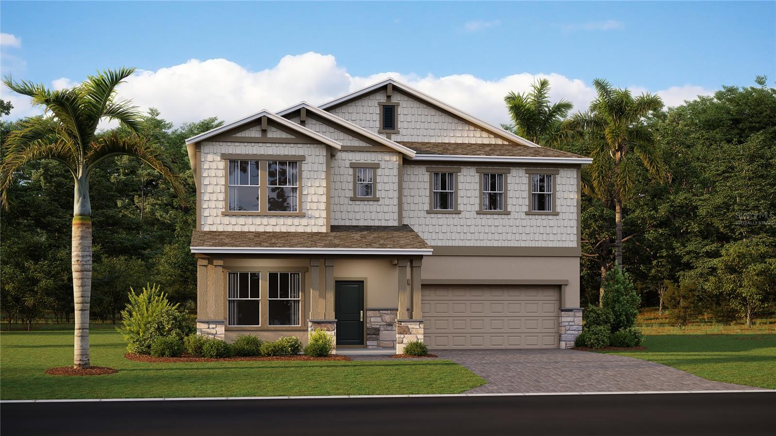 One or more photo(s) has been virtually staged. Under Construction. Step into the luxurious new two-story Allison II. The first floor features an open layout among a large kitchen, dining room and family room, plus a versatile flex space and a rear lanai for outdoor enjoyment. Ideally situated upstairs to provide maximum privacy are all four bedrooms, including the lavish owner’s suite with an en-suite bathroom and an expansive walk-in closet fit for any fashion enthusiast. Completing the home is a two-car garage for storage room. Waterstone is a masterplan community of new single-family homes located in Mascotte, FL. Close to lakes, sanctuary and wildlife areas, and bike paths. Amenities include: Cabana, resort style pool, monarch garden, natural playground, dog park, and trails. Waterstone is what you have been looking for. A safe small town feel with convenience, the perfect place to raise a family.