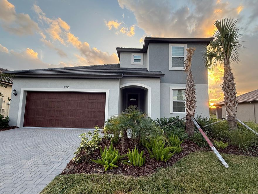 Located within the gorgeous Medley, an Active Adult gated community (At least 1 tenant must be 55+) in the serene and beautiful Mirada a MetroPlaces development in San Antonio, one of the fastest growing cities of the Pasco county. Situated in the stunning master-planned world class Mirada lagoon community, the Meridian model a is a 3 bed 3 bath is a two-story home with Master and an additional bedroom on the main level and third beroom and loft upstairs. It’s a open floor plan seamlessly transitions from flex space to the well equipped kitchen, featuring upgraded kitchen cabinets, quartz countertops, and stainless-steel appliances and spacious dining and living areas. Step out onto your private screened in lanai to unwind with a glass of wine under the evening sky or wake up to the breathtaking sunrise while enjoying your favorite breakfast beverage. This beautiful home comes with ceiling fans in the living and Master bedroom, separate laundry room with a washer, dryer. As a member of the Medley at Mirada Homeowners Association, residents have access to a private resort-style pool, clubhouse with indoor and outdoor dining options, a bar, fitness center, card room, tennis and pickle ball courts, bocce ball, shuffleboard, and two dog parks. The HOA fee covers lawn maintenance, cable and high-speed internet. Additionally, residents can take advantage of the largest lagoon in the nation, offering a beach lifestyle complete with swimming, kayaking, paddleboarding, and even a swim-up bar. Medley at Mirada is a golf cart friendly community with multi-modal paths and nature trails, perfect for walking, biking, and bird watching. With its tranquil settings, unparalleled amenities and prime location just minutes away from I-75, multiple shopping centers, restaurants, and a short drive to downtown Tampa and many more.