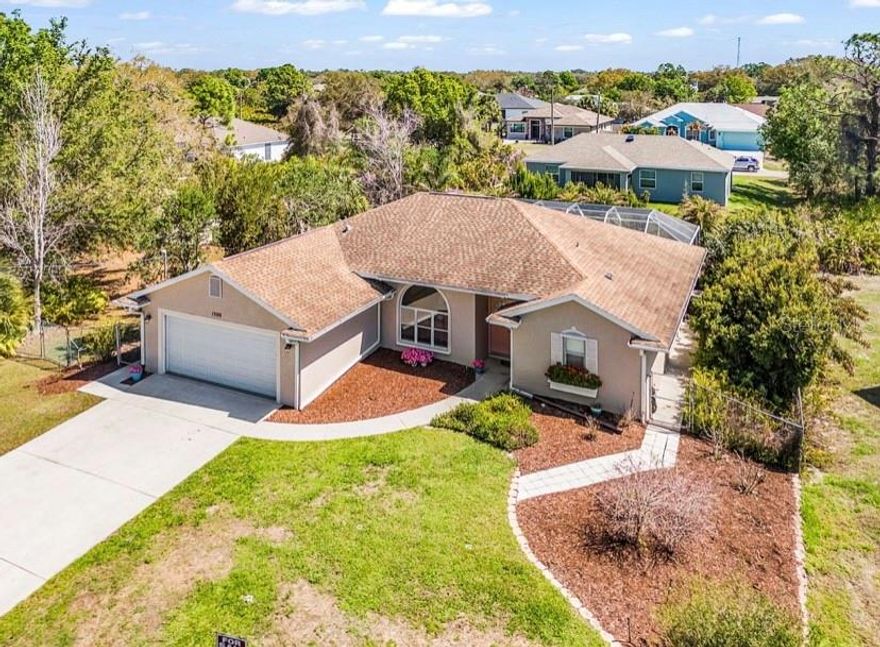 This home is in a neighborhood with no H.O.A. fees. Perfect design for both indoor and outdoor living. Beautiful Pool and Lanai area with brick pavers and a Screened Pool Cage. The almost 1/2 acre lot (with large chain link fenced area) houses two wood framed utility buildings (10‘ x 16‘ and 12‘ x 20‘). A Boat/Utility vehicle Parking Pad (pavers) is also in place.

Main living area has 10’ ceilings and triple sliders to Lanai/Pool area; Master Bedroom has a tray ceiling as well as its own slider to the Lanai/Pool area. Master Bath includes walk-in shower, 7’ vanity with dual sinks, and a large walk in Closet/Dressing Area .

Two spare Bedrooms share second (guest) bath. There is a Bookcased Murphy Bed installed in one of the bedrooms (which may be removed at buyers direction). Another small, but welcome, feature in this Florida home is a front door closet with extra shelving and two additional smaller closets tucked into the two home hallways

This home has never received any hurricane damage. Hurricane shutters, including a 215 MPH garage door, protect this home. A Four Point Inspection (2024) and a Uniform Mitigation Verification Inspection Form Report (2024) are available.

The Legacy Trail, Warm Mineral Springs, High School, Middle School, Glen Allen Elementary School, Soccer/Baseball Park, Morgan Center, North Port Waterpark, Library, Grocery Stores, Doctor and Dentist Offices, Urgent Care and many other of life’s necessities are all within .5 to 2.5 miles of our home. An easy bicycle ride, walk or a very short drive. Just as interesting, we are less than 6 miles from CoolToday Park, home of the Atlanta Braves Spring Training Camp and Baseball Games, as well as various other family activities during the year. Motor boat launches, and kayak launches for the Myakka River are minutes away. We are less than 20 miles to several of the Gulf of Mexico‘s beautiful beaches and the Inland Waterway.