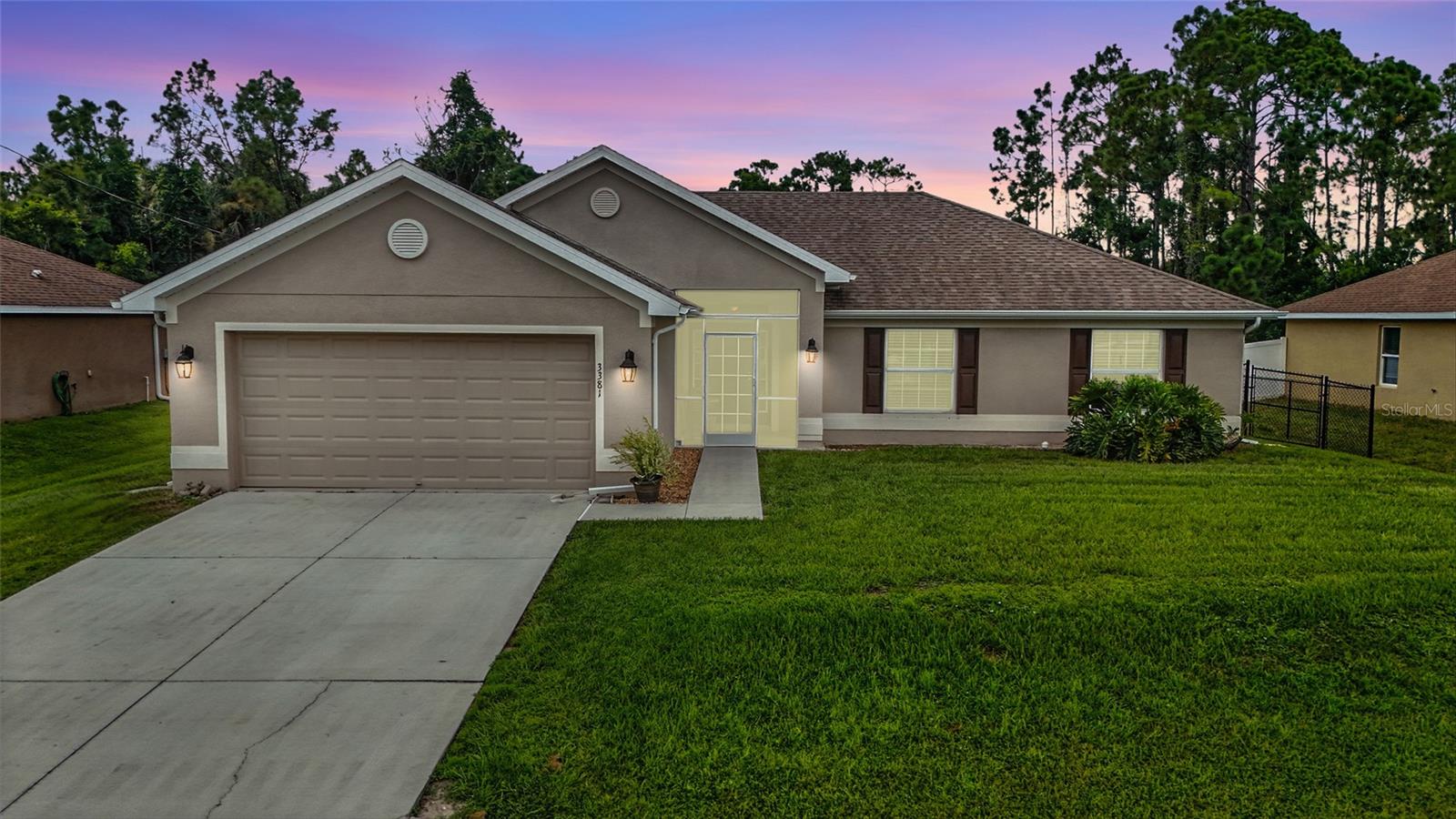 Welcome to 3381 Everett Terrace — a well-maintained 4-bedroom, 2-bathroom home in a quiet North Port neighborhood, built in 2017 with nearly 1,800 square feet of thoughtfully designed living space.
You’re welcomed in through a screened front entry, where transom windows above the door allow natural light to fill the foyer. Inside, the open-concept floorplan offers vaulted ceilings, durable vinyl flooring throughout the main living areas, and a seamless flow between the kitchen, dining, and living spaces.
The kitchen features black appliances, laminate countertops, warm wood cabinetry with crown molding, and a large peninsula with bar seating—perfect for casual meals, conversation, or entertaining. It opens directly to the main living area, where two large windows and a single French door with retractable internal blinds create a bright, welcoming atmosphere and offer easy access to the backyard. A built-in plant shelf adds character to the great room and makes a perfect place to display seasonal décor or keepsakes.
The primary suite is tucked at the rear of the home and offers plush carpet, peaceful privacy, and an ensuite bathroom complete with a dual-sink vanity, shower/tub combo, and two closets—a huge walk-in and an additional large closet for extra storage and convenience.
Three additional bedrooms are located on the opposite side of the home, each with carpeted floors and ceiling fans. They share a full guest bathroom with a shower/tub combo and a wide vanity with storage.
You’ll also find a dedicated indoor laundry room, a 2-car garage, and an extended driveway for extra parking. Out back, the fully fenced yard offers plenty of space to create your ideal outdoor living area—whether it's a future pool, play space, or garden retreat.
North Port is one of Southwest Florida’s fastest-growing cities, known for its parks, trails, top-rated schools, and strong sense of community. You'll be just minutes from shopping, dining, the North Port Aquatic Center, Wellen Park, and CoolToday Park—home of the Atlanta Braves Spring Training. And with easy access to I-75, commuting to Sarasota or Fort Myers is a breeze.
No HOA. No CDD. No flood insurance required (Zone X).