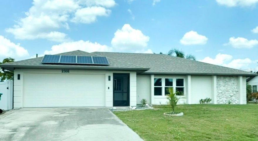 Solar-powered home helping keep electric bills extremely low compared to typical homes in the area.

Spacious 3 bedroom, 2 bathroom home offering over 1,900 square feet of living space, providing more room than many homes in the area. The home features an open floor plan with skylights that bring in great natural light, a large kitchen with ample cabinet space, indoor laundry room, attached garage, and an enclosed lanai that works perfectly as a bonus room, home office, playroom, or additional living space.

The property also includes a large fenced backyard and a storage shed, providing extra space for tools, equipment, or additional storage.

Located in a quiet residential neighborhood in the Punta Gorda / Port Charlotte area with convenient access to shopping, dining, schools, and major roadways while still offering a peaceful residential setting.

Landscaping included in rent. Tenant responsible for water and electric. Showings available by appointment while property is tenant occupied.

Pets considered with landlord approval. Expected availability late May or early June depending on current tenant move-out.