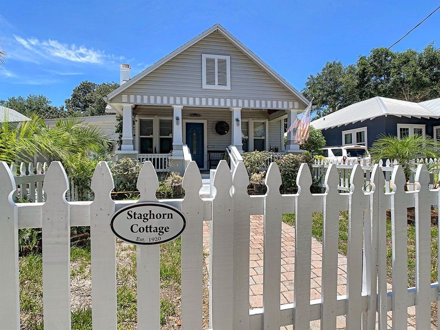 Back on the market!!!
Welcome to this Charming Historic 1920 Staghorn Cottage Located in a very desirable area of New Smyrna Beach. Only a block away from the new Live Oak Culture Center, Library, pickle-ball A few blocks away is Historic Downtown Canal Street, where you will enjoy the small town feel of Street festivals, Historic Sightseeing, Food Trucks, The Hub with local art, Car Shows, Restaurants, unique stores, New Smyrna Beach Brewery, Live music and Saturday Farmers Markets just to name a few. 
Don’t forget to take an evening or morning stroll a couple of blocks away to Scenic River Side Drive to enjoy the Intercostal, the sunrise is absolutely stunning!, Just a short drive over the bridge you will be at New Smyrna’s Beautiful Beaches.  The minute you step in front of this home you fell its charm a white picket fence welcomes you as you proceed to the front porch look up at the beautiful vaulted wood ceiling, step inside to a spacious living room with oak flooring and original fireplace, kitchen has Granite counter tops and stainless appliances, 3 large bedrooms and 2 baths dont forget  to check out the Reclaimed vintage brick floors in Office/Sitting Room perfect place to read a book or work from home.  Large backyard with access to the back alley way to pull your boat, Rv, truck or car into the backyard. The property is fully fenced in and has 2 large double gates, one that slides and one that swings open. There is also another walk through entrance at the front of the house.   Interior Painted 2021
Exterior Painted 2020, New roof 2019 ,New Fencing 2019, Attic Fully Foam insulated 2019
this home wont last at this price come feel the charm and take a private tour of this beautiful home. ;Water: City