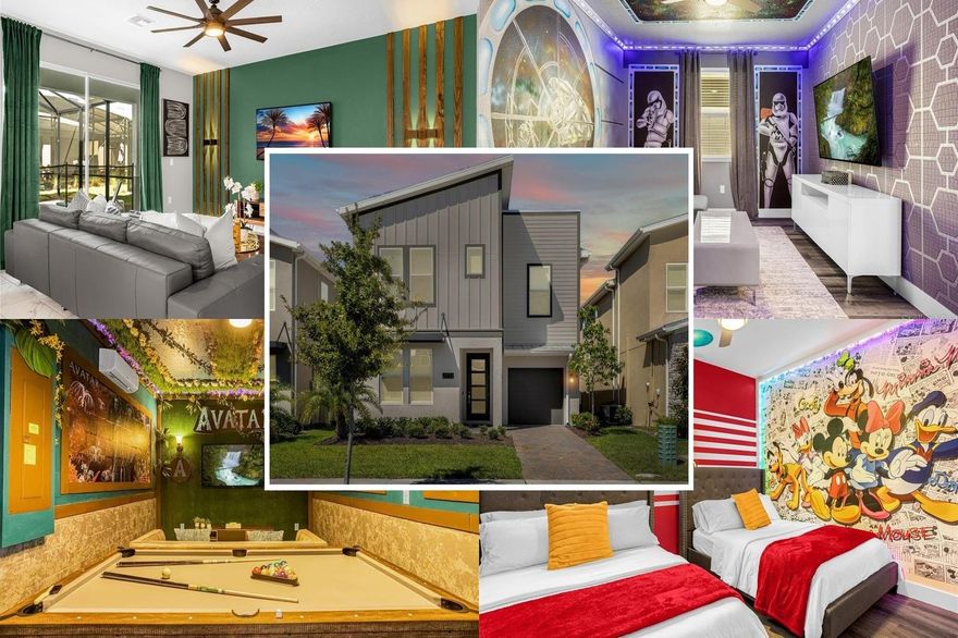 Welcome to a one-of-a-kind vacation retreat in the heart of Storey Lake Resort, located less than 5 miles from the gates of Disney. This professionally decorated 6-bedroom pool home combines luxury style with unforgettable themed entertainment, featuring immersive Star Wars, Toy Story, Disney, and Avatar-inspired rooms designed to create an incredible guest experience.

Beautifully updated with modern furnishings, custom accent walls, designer lighting, and high-end décor, this home shows like a model and has been meticulously maintained in pristine condition. The spacious open-concept layout, incredible themed game room, and private screened pool make it perfect for entertaining families and large groups.

Completely turnkey and rental-ready, this property allows the next owner to skip the expense and hassle of furnishing or updating anything. Storey Lake Resort offers top-tier amenities including resort pools, lazy river, water slides, splash pad, tiki bar, mini golf, fitness center, sports courts, and clubhouse entertainment — making this the perfect luxury vacation home or high-performing short-term rental investment.