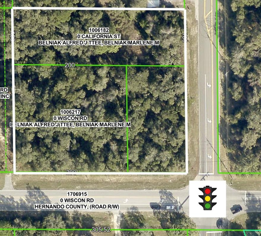 GREAT POTENTIAL COMMERCIAL 2 ACRE CORNER LOT at the NW corner of California Street and Wiscon Rd. Stop Light at the intersection. Annual Average Daily Traffic on Wiscon is 12,400. Annual Average Daily Traffic on California St is 10,100. The sale includes lots that make up the 2 acres (MOL). Stop light at the intersection allows for traffic to stop and few your business while they wait for the light. Great opportunity to buy at a growing intersection as Hernando County populations is exploding right now with many new subdivisions being built, including the ones being built on Wiscon between Wiscon and Cortez/50 just east of the Tampa General Brooksville Hospital. This is add a lot of traffic to Wiscon.  Wiscon is a major road connecting Cortez/50 to US 41/Broad Street in Brooksville by the Wal-Mart and Lowes.