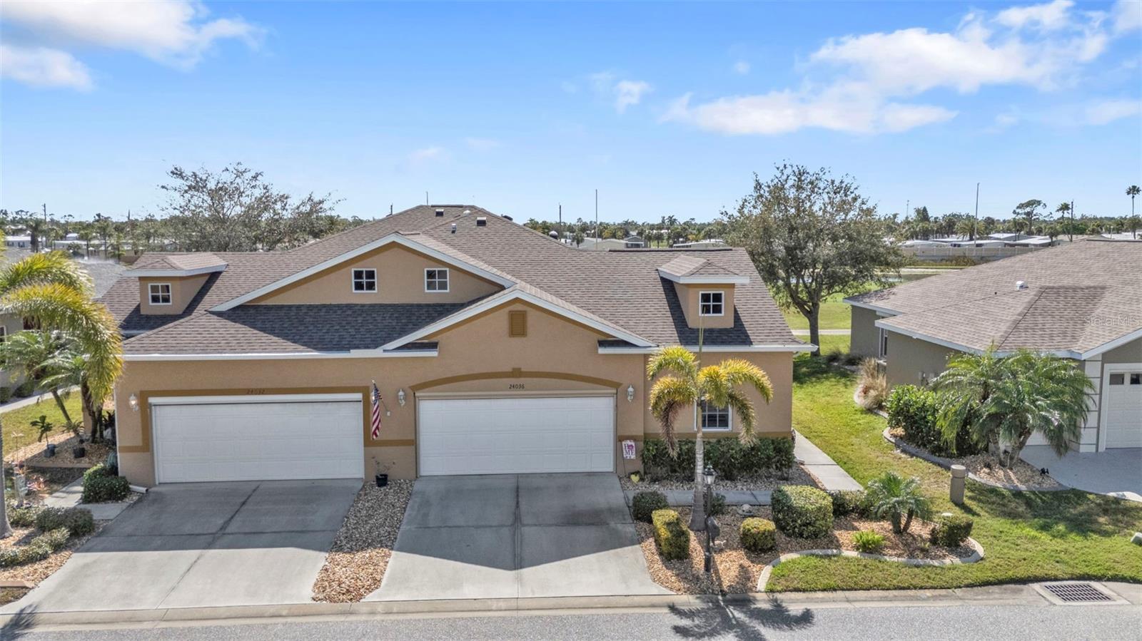 Live like ROYALTY in this nicely UPDATED Venetian floor plan with EXTENDED and ENCLOSED LANAI in the gated golf course/active resort of Kings Gate, a 55+ community that is NOT in a flood zone and is in evacuation zone d (have never had to evacuate). Roof 2022, HWH 2024, AC 2020, Impact windows throughout home - accordion shutters and NEW WINDOWS for the lanai, kitchen with QUARTZ counters and SS appliances, roll down screen for the garage, plantation shutters throughout and privacy screens on the lanai. Talk about move in ready. And you're going to love the features of the 2011 built villas - EXPANDED lanai - longer driveway - mail delivered to your mailbox. Step into this villa and you're going to see/feel the quality throughout as you enjoy the open concept with the kitchen - dining room - living room - and lanai all seamlessly connected. The spacious den is just off the dining room. And with the split floor plan for the bedrooms - both you and your guests will love the privacy. Enjoy your morning cup of coffee in the lanai with a view of the fountain beyond the 9th green. Large master bedroom and master bathroom with roll in shower access. Great location in the community - walking distance to club house/pool. And if you haven't been to Kings Gate before - you're going to love the options for activity (Olympic size heated swimming pool and spa, tennis courts, pickle ball, lawn bowling, shuffle board, bocce, horseshoes, gym, billiards, library, euchre, bingo, bridge, Texas hold em, poker, mahjong and more). The onsite AND NEWLY REMODELED Lions Den restaurant and bar is super convenient and also offers Tuesday night Karaoke and monthly trivia contests. Many residents love the fact that they are just a golf cart ride away from the Winn Dixie shopping plaza that provides you access to grocery store, drug store, bank, restaurants and shopping. Want to explore outside of Kings Gate – you are minutes away from the restaurants and shops of downtown Punta Gorda and Fisherman's village. And if you want to explore more of Florida's fun spots you’re near I75 to quickly head north or south. An AWESOME VILLA with a plethora of UPDATES and a GREAT view in a PREMIER gated community won't last long. Call today for a private showing and a golf cart tour of the community/amenities.