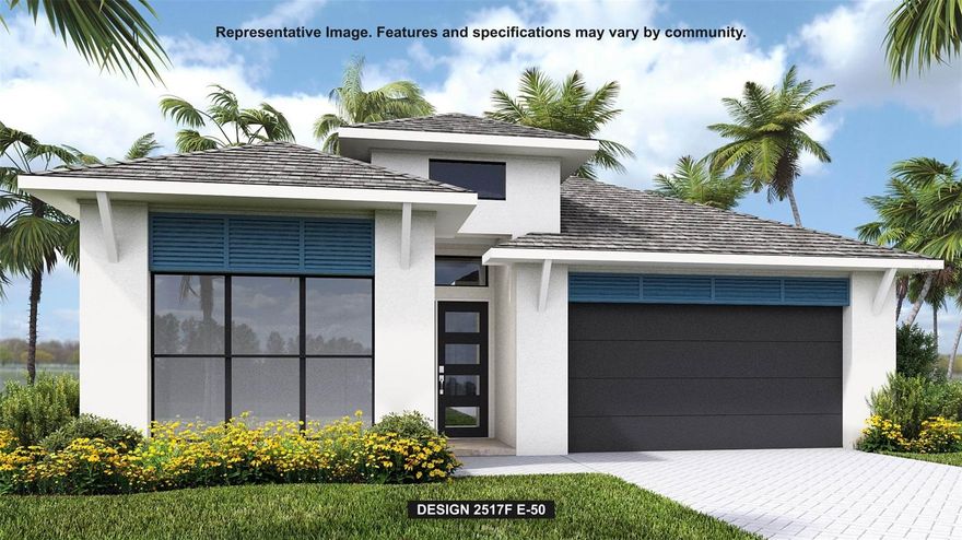 Under Construction. The front porch opens into a welcoming entryway with an extended tray ceiling that embraces the main hallway. Two secondary bedrooms with walk-in closets and full bathroom are off the main hall. A full guest suite with a private bathroom and ample closet space is adjacent. You pass the laundry room as you enter into the kitchen which features an island with built-in seating and corner pantry. A bonus flex room is across from the kitchen. The dining area flows from the kitchen to the connecting family room which offers abundance of natural light from its sliding glass doors and access to the backyard covered lanai. The primary bedroom has a wall of windows overlooking the backyard. Double doors lead into the bathroom which hosts dual vanities, a freestanding tub, glass enclosed shower and two walk-in closets. The drop zone is off the two-car garage.
