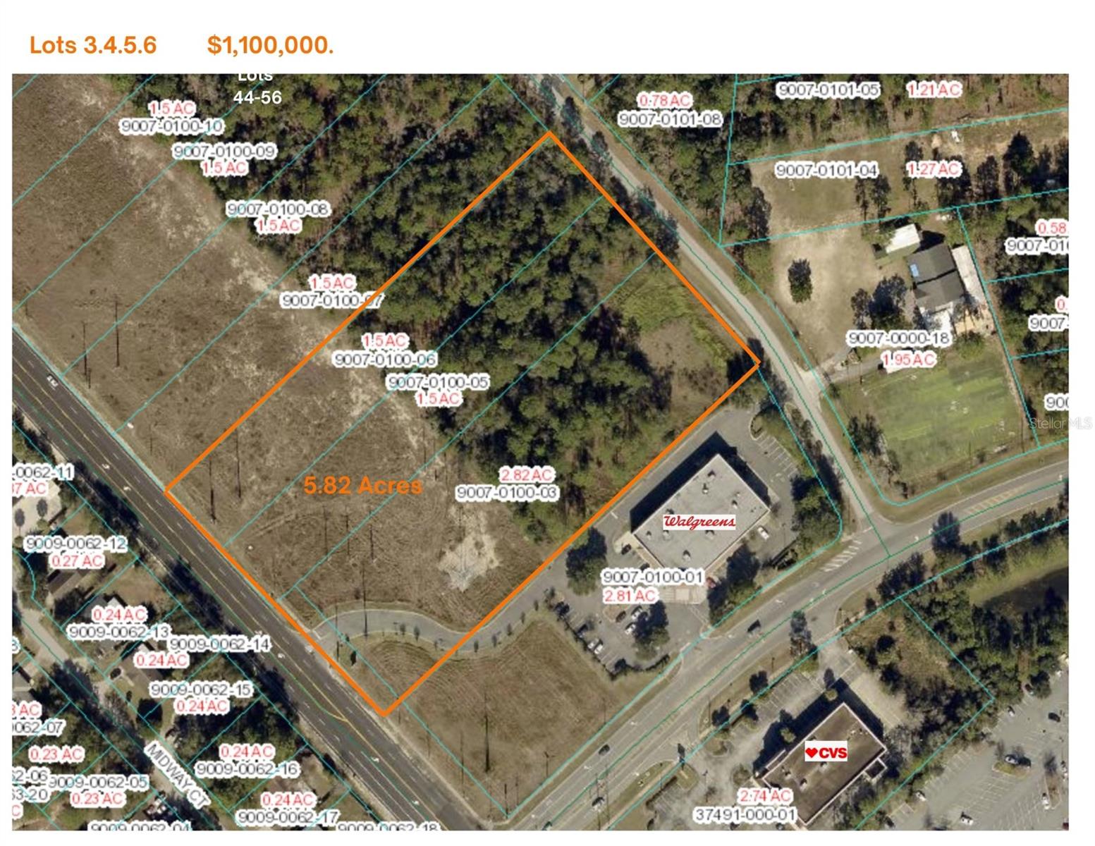 5.82 Acres with commercial land use and B4 zoning.
9007-0100-03. 2.82 acres
9007-0100-05. 1.5 acres
9007-0100-06. 1.5 acres