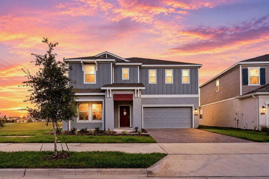 One or more photo(s) has been virtually staged. Why wait to build when you can own this BRAND-NEW HOME in the desirable Wellness Ridge Community in Clermont! Enjoy the luxury lifestyle and serene VIEW where you wouldn’t want to leave home. This home is being sold FULLY FURNISHED. You’ll enjoy this 4 Bedroom 2.5Bath home, with no next door and REAR neighbors! PREMIUM LOT. This great home starts with a great curb appeal – You’ll notice a nice, manicured lawn, paved driveway and an inviting front covered patio. This model is one of the most unique floor plans in the community!  As you enter the home, you’ll be greeted by the wide foyer and high ceilings that gives this home a luxurious feel. A flex place is to the left side as you enter the home which can be used as an office, additional living room, or additional bedroom. Walk through the back of the home where you’ll find the gourmet-style kitchen. This island kitchen boasts white quartz countertops, equipped with a tub sink and upgraded finishes, stainless steel kitchen appliances (all included) and plenty of counter spaces for a busy household.  Enjoy the white shaker-style cabinets with crown molding, windows and bright lighting! The dining room and living room combo makes the space large enough for entertainment and special gatherings. OPEN FLOOR PLAN CONCEPT! A glass sliding door leads you to the back of the home where you’ll find a covered lanai and a wide-angle view of green space, nature and the TRANQUILITY you’ve been looking for. NO REAR NEIGHBORS! On the first floor you’ll also find the half bath, under-the-stairs storage space and access to the two-car garage. Upstairs you’ll find the primary bedroom, 3 other secondary bedrooms, the laundry room (washer and dryer is included) and a quaint loft you can convert to additional “hang out” space. Fall in love with the oversized primary bedroom with an en suite bath featuring dual sinks with quartz countertops, a walk-in shower with a sitting bench, an expansive walk-in closet (with three windows), and a connected laundry room area. Talk about functionality! The secondary bathrooms have dual sinks with quartz countertops, and a tub/shower combo. Bedrooms are positioned to have great views. HOA community features a Resort Style Pool and Spa, a Private Clubhouse, Fitness Center, Home Landscape Maintenance, Sport Courts for Basketball, Pickleball, Tennis, walking trails, Playground and 1.2g Upload and Download Bulk Internet Service. Ideally situated just off US-27, this home offers convenient access to everything Central Florida has to offer, including being less than 25 minutes to Walt Disney World, approximately 35 minutes to Universal Orlando Resort, and about 35 minutes to Downtown Orlando. Numerous hospitals, shopping and restaurants are all here in the heart of Clermont. Active lifestyle for all ages. This home SHINES both inside and out. Come see what makes this home so special!