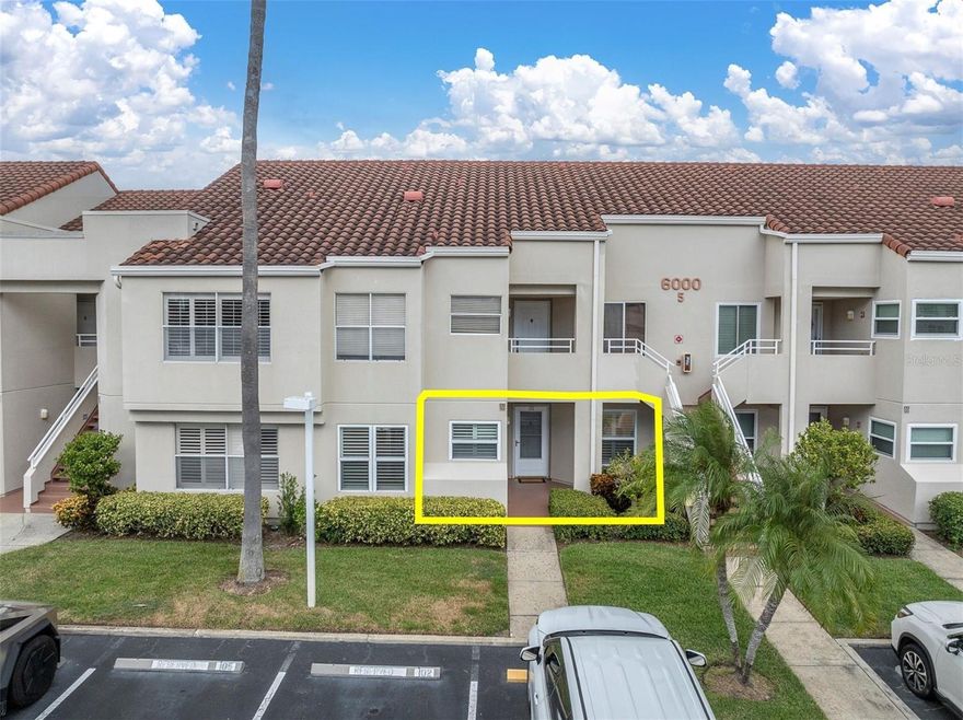 Newly painted two bedroom two full bath one level condo on the ground floor in Vista Verde West. New light fixtures. View of the 8th hold of Isla Del Sol golf course. Gourmet eat in kitchen includes stainless steel appliances, granite countertops, wood cabinets and tile floors. Stepless entry and assigned parking space directly in front of unit. Tile and wood floors throughout. Storage unit on patio that faces a water feature. Both baths have walk in showers, granite counter tops and wood cabinets. Community has heated pool, clubhouse, spa and 24-hour guards. Unit can be rented for 7 days at time. Less that 2 miles to St Pete Beach. Close to bicycle trails that go all the way to Fort De Soto.
