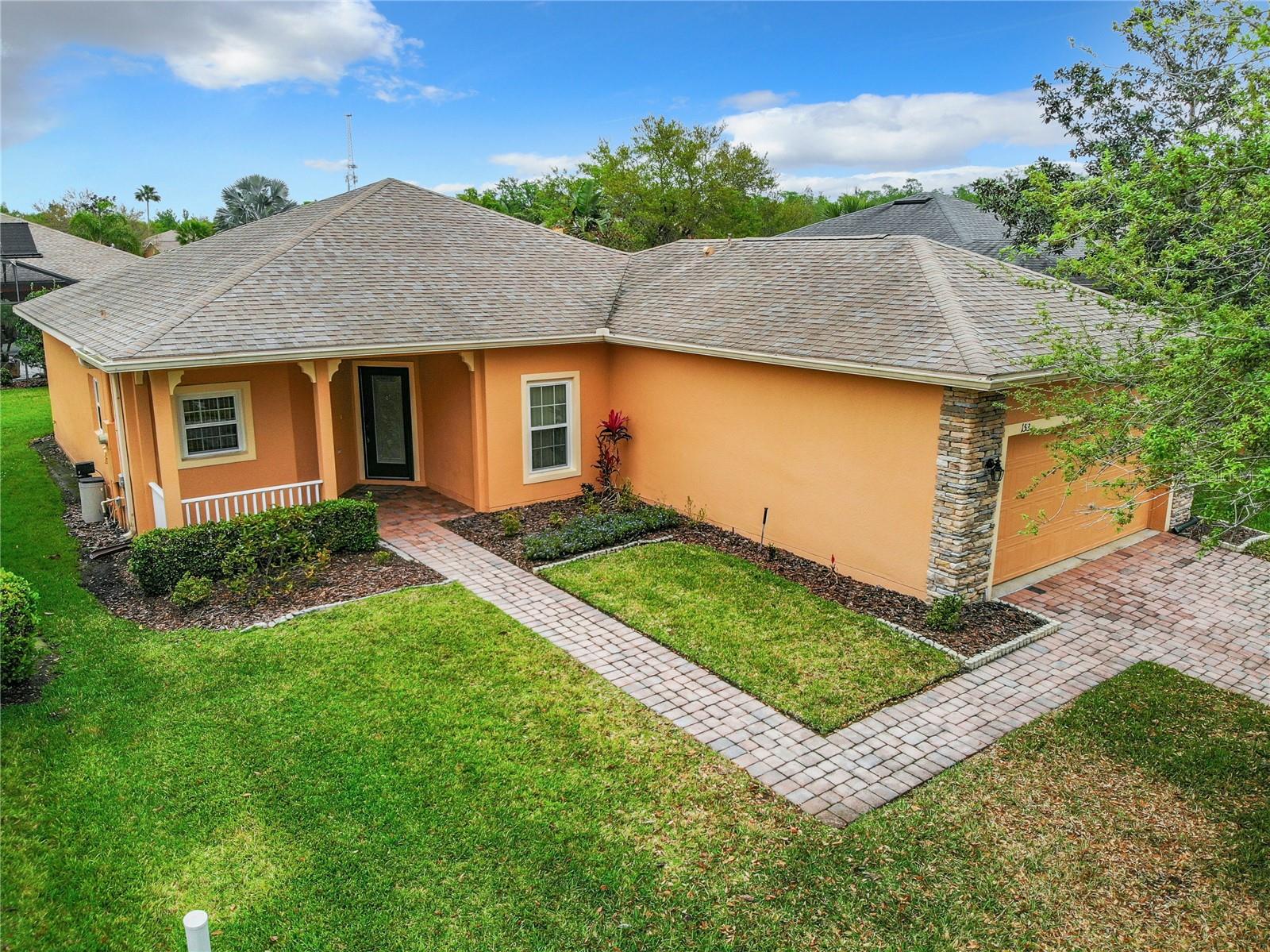 One or more photographs were staged. Beautiful Allegro model nestled on a quiet street in the desirable Terra Vista neighborhood of Solivita, just steps from the neighborhood POOL. ***NEW ROOF 2024*** NEW HVAC 2019 (Lennox 3-Ton.) *** Energy-Efficient LOW-E Dual Pane Windows (2022) *** TWO Bedrooms, TWO Bathrooms PLUS ***FLEX ROOM*** Step inside and discover 1,467 Sq. Ft. of OPEN LAYOUT interior space with a total area of 2,123 Sq. Ft. where you’ll find a thoughtfully designed split-bedroom layout offering privacy for both owners and guests. The FLEX ROOM is perfect for a home office, craft room, media room or library. The GREAT ROOM flows seamlessly into the dining area and kitchen, with large sliders opening to the COVERED & SCREENED OUTDOOR RETREAT LANAI. The OPEN KITCHEN features a Walk-in PANTRY, solid wood cabinets, and BREAKFAST BAR. The dining area, surrounded by windows and with direct lanai access, is bright and welcoming. Gated Golf Community of Solivita offers an impressive array of amenities, two PGA 18-holes Championship golf courses, two State of the Art Amenity Centers, fourteen pools, restaurants, tennis court, playground, dog park, and over two hundred different clubs. Near supermarkets, restaurants, pharmacies, hospital, new express way, just 25 minutes to major attractions, and the new Sun Rail Poinciana Station. If you are interested in the property, it is a clever idea to schedule a video virtual showing or arrange for a private showing to see it in person. A physical tour can provide a better sense of the space, layout, and overall feel of the property.