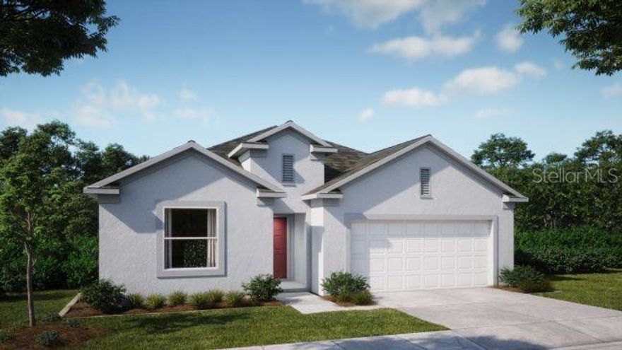 Pre-Construction. To be built. The Miramar in Villa Pass showcases thoughtful design, upgraded finishes, and exceptional value within a community featuring a low monthly HOA that includes Fiber Internet, a Digital Cable package, two playgrounds, and a walking trail, with no CDD fees.

Curb appeal is elevated by architectural shingles, a paver driveway, and an impressive 8' full lite glass front door. Inside, the foyer opens to 9'4" ceilings and an open-concept layout accented by crown molding, allowing the home to flow effortlessly from room to room. The great room, enhanced by additional lighting and extra windows, is filled with natural light, creating a bright, inviting space for everyday living and entertaining.

At the heart of the home, the kitchen blends style and function with a full line of upgraded stainless steel kitchen appliances, a large island with quartz countertops, tile backsplash, and a spacious pantry, making it ideal for meal prep, gatherings, or casual dining.

Privately positioned at the rear, the primary suite provides a peaceful retreat with a large walk-in closet and a spa-inspired bath featuring a tiled shower and a linen closet.
Just off the foyer, three secondary bedrooms provide flexibility and privacy. One bedroom includes an ensuite bath, ideal for guests or next-generation living, while the remaining bedrooms share a hall bath with a tile tub/shower combination.

Ceramic plank tile flooring enhances the main living areas, with carpeted bedrooms adding comfort. A centrally located laundry/mud room with wall cabinets adds everyday convenience and storage. Smart Home features include a Ring Video Doorbell, Smart Thermostat, Keyless Entry Smart Door Lock, and Deako Switches for modern convenience and security.

Step outside to the screened lanai and enjoy beautiful sunset views in the backyard, creating an ideal setting for relaxing evenings or entertaining. With the ability to personalize color selections and the protection of a full builder warranty, this Miramar delivers a refined balance of style, comfort, flexibility, and peace of mind.
Schedule your private tour today and experience everything this exceptional home has to present.