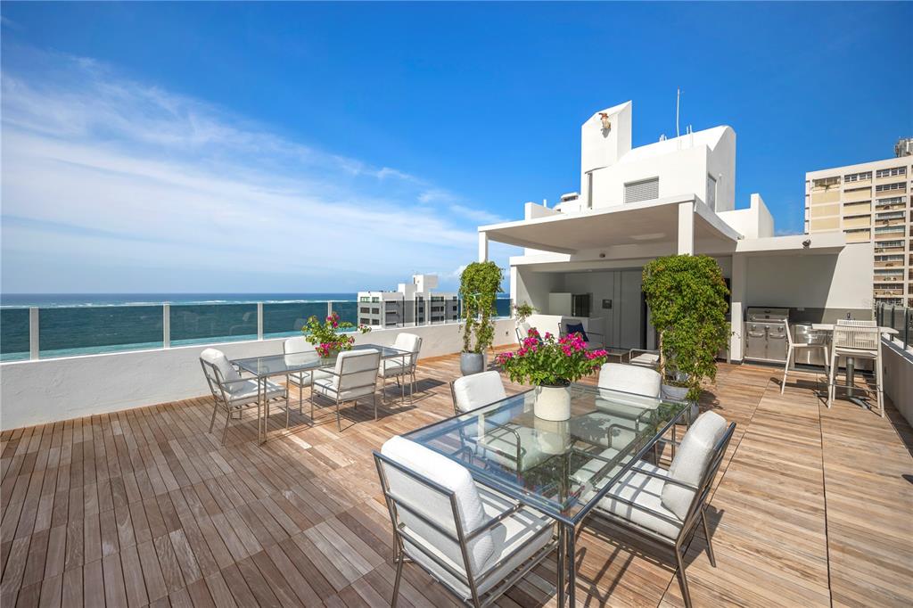 *****SELLER IS FRIENDLY TO CRYPTOCURRENCY TRADES/LOANS*****
This dazzling 3 floor Condado Penthouse is the perfect blend of indoor/outdoor living, with its 5,085 square feet inside, 1468 square feet private roof terrace and its wide open lofty spaces with 9’ high ceilings. You will enjoy stunning ocean views from almost every floor-to-ceiling window, and sparkling city lights all around when the sun goes down, giving this residence truly 24 hour views to enjoy. Each of the 4 bedrooms have their own en-suite baths, and there is also his and hers offices that can easily convert to a home gym or kids rec room. A walk-in wine cava sized for 756 bottles would excite even the most discriminating of wine lovers. The sun-drenched eat-in kitchen features Miele and Subzero appliances and a huge area perfect for entertaining. Nothing is left to chance with impeccable attention to detail and clean lines throughout. You need only bring your suitcase to move into one of Condado’s premier residences. What is more, the Seller is amenable to flexible cryptocurrency trades/loans; let's talk about it!! Sale-leaseback option also available but not required. This Seller wants to make a deal!!
The roof terrace is engineered to support a plunge pool and has amazing day/night views of the ocean/city that must be seen to be appreciated as you listen to the ocean while sharing laughs and cocktails amid the Condado city lights.
Casa Cervantes is a 5 unit boutique condo located just a few doors off the beach and features a full backup generator, cistern, on-site maintenance person, and a prime location on a quiet residential block, just a few steps from the area private schools, grocery and tons of nightlife and dining within walking distance.