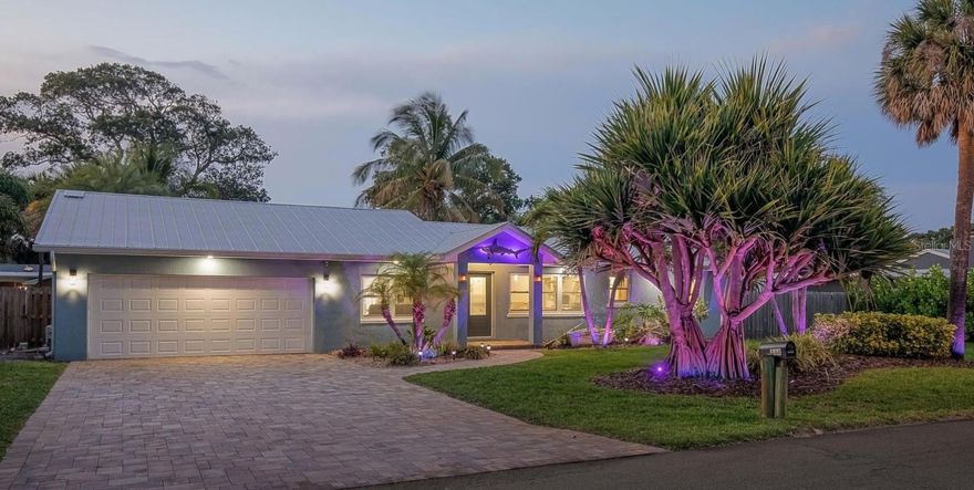 Outdoor lovers dream! This beautifully updated home sits on an oversized lot with mature landscaping, comes with an oversized pass-thru garage, a fabulous backyard with a pool, tiki bar, koi pond and coffee deck - it is a home made for outdoor entertaining. Inside you will find an open living space with a double-tray ceiling, and a fully upgraded kitchen and dining area that look out to the backyard through your sliding glass door. The primary bedroom also looks into the backyard, has an oversized shower, walk-in closet, dual sinks and toilet room. 2011 Metal Roof, 2015 HVAC, 2018 vinyl double pane argon windows and doors, 2022 new sprinkler system throughout entire yard, 2022 water heater, and 2022 fully insulated the house.

The oversized garage has a split AC unit. There is an unfinished shed in the backyard that can be used as a she-shed or a workshop, it is hurricane rated.
All plumbing has been replaced with PVC and a has a new 320' well.
This home is in a great area, a few blocks from the 192 causeway, four blocks to the beach, 1 block to the river, surrounded by great neighbors and in a wonderful school zone. You can ride your bike or take your golf cart, to the grocery store, school, restaurants, the boardwalk and so much more. We look forward to welcoming you home. ;Water: City