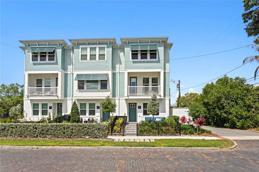 Live in the heart of St. Pete with space, style, and walkability in this beautiful 3-bedroom, 3.5-bath corner townhome with a 2-car garage. Available furnished or unfurnished, this residence offers flexibility for a 9–12 month lease. Offered at $5,000/month unfurnished or $5,500/month furnished.  This thoughtfully designed layout features ensuite bedrooms on every level, providing privacy and versatility. The primary suite includes a king bed, while the upstairs guest suite offers a queen bed. A first-floor ensuite is currently configured as an office, with seating that converts to guest sleeping which is ideal for working from home without sacrificing functionality.  The main living level is bright and open, extending to a private balcony with wicker seating perfect for morning coffee or evening relaxation. As a premium corner unit, the home enjoys peaceful views overlooking the charming Historic Kenwood neighborhood. Outdoor living continues with a ground-level patio featuring lounge seating and a BBQ, ideal for entertaining. Additional highlights include a full 2-car garage with remotes and generous storage throughout. While the community itself is boutique with no shared amenities, the location is everything being just moments to the shops, dining, and energy of Central Avenue, offering true walkable urban living. Minimum 9-month lease; 9–12 months preferred.