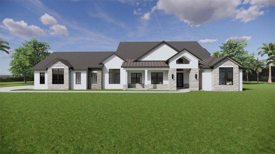 Pre-Construction. To be built. Explore this luxury modern farmhouse estate newly constructed on a one-acre homesite in the gated community of Flint Rock Agrihood. Built by AR Homes, one of Gainesville's most sought after custom home builders, this stunning two-story masterpiece invites you to embrace a lifestyle of farm to table with contemporary sophistication.

Step onto the welcoming front porch and into a dramatic vaulted foyer, setting the stage for the beauty within. Whether you're working from home or unwinding with a cocktail, the private home office seamlessly connects to a stylish wet bar—the perfect setup for both productivity and entertainment.

The expansive Great Room, framed by walls of sliding glass, seamlessly extends to the oversized lanai and cabana, offering breathtaking views of the sparkling private pool, summer kitchen, and outdoor fireplace. With an effortless indoor-outdoor flow, this home is an entertainer’s dream.

At the heart of the home, the chef’s kitchen boasts quartz countertops, custom wood cabinetry, and state-of-the-art GE Monogram appliances, complemented by a FULL prep kitchen equipped with 2nd refrigerator, dishwasher and sink making it ideal for hosting grand gatherings or everyday ease. The casual dining room features a full coffee bar with custom cabinetry, perfect for any coffee or tea lover!

Designed with hospitality in mind, this estate features two primary suites on the first floor, plus two additional ensuite guest bedrooms. Elegant stairs lead to a second level brimming with amenities: a state-of-the-art theater room with Rock Wool sound insulation and built-up theater landing, a dedicated home gym with rubber flooring, and a tranquil prayer room. Need more space? A private upstairs bedroom with a full bath ensures plenty of room for family and guests.

Beyond its beauty, this home is built to last a lifetime, featuring post-tension slab construction, 2x6 framing, Zip Wall sheathing, energy-efficient double-pane windows, and two gas tankless water heaters. With a 1-year builder warranty and a Service Credo extending through year 7, peace of mind comes standard.