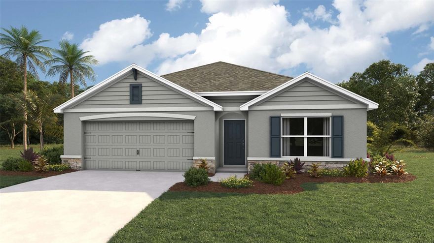 Welcome to a spacious and inviting 4-bedroom, open-concept and all concrete block constructed home where design meets functional elegance. The seamless flow between living areas and the kitchen creates an expansive environment for both daily living and entertaining. The kitchen is a focal point of this home and designed for style and convenience including a stainless-steel range, microwave, built-in dishwasher. Four well-appointed bedrooms and located in the front of the home and nearby a full bathroom. The primary bedroom features an ensuite bathroom, double vanity, and walk-in closet. The laundry room is complete with a washer and dryer hook up.  This residence embodies the perfect harmony of openness and privacy. The Cali is complete with a state-of-the-art smart home system. Pictures, photographs, colors, features, and sizes are for illustration purposes only and will vary from the homes as built. Home and community information including pricing, included features, terms, availability and amenities are subject to change and prior sale at any time without notice or obligation. CRC057592.