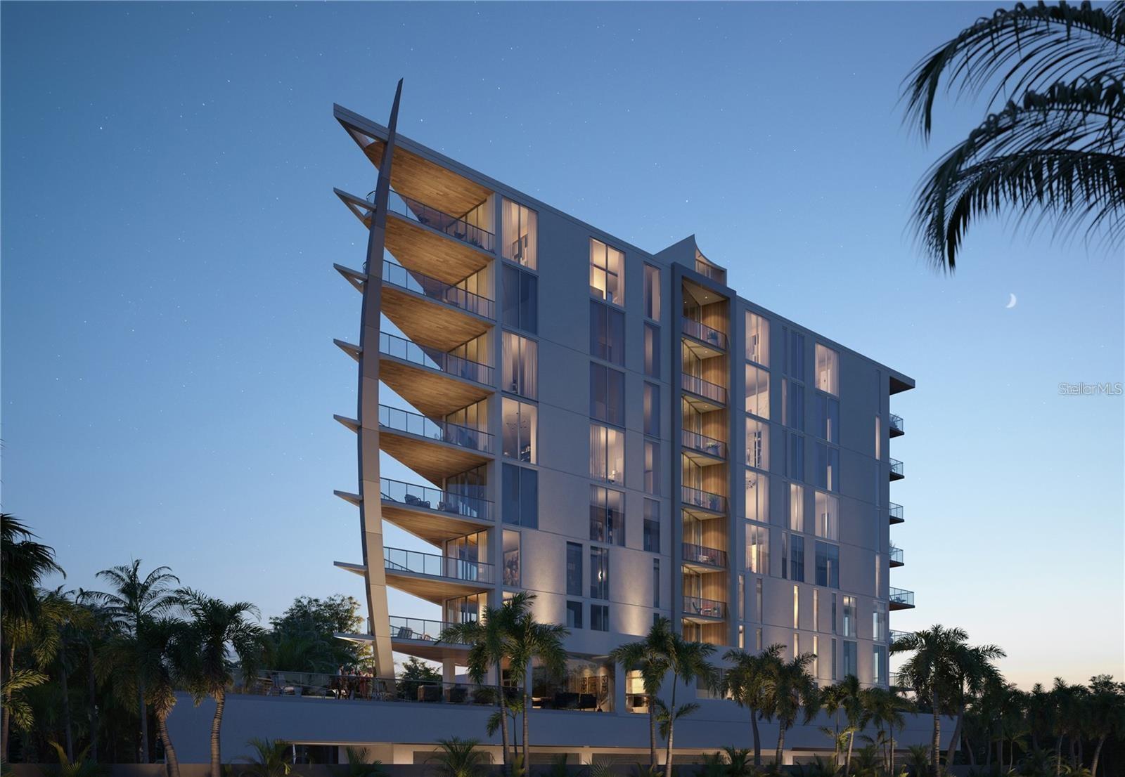 Under Construction. Live the life you’ve always dreamt of at SIX88—an architectural masterpiece rising ten levels with just ten residences along Sarasota’s most coveted shoreline. Each suite offers refined privacy, timeless elegance, and elevated design, crafted for those who seek an uncompromising waterfront lifestyle.
With unparalleled commitment to privacy in an exclusive boutique setting, this exquisite residence offers 2,045 SF of living space and 469 SF of outdoor living space with tranquil east and west views of the bay and downtown skyline. Signature features include an oversized private garage for two vehicles with optional lift system for a total of four vehicles, contemporary recessed trim, imported Italian flat-panel cabinetry, large format Italian porcelain floor tiles, and panel-ready stainless-steel appliances. Bayfront amenities will create a private luxury resort experience. These include a jetted swim spa pool, social club, rooftop terrace, marina lounge with boat slips and paddle board/kayak launch, fitness center, dog grooming room, and an opulent lobby with a cascading waterfall.
Under construction with delivery on schedule for Jan 2026 – we invite you to contact our sales team for a private hard hat tour and in-person appointment at our sales gallery conveniently located at 625 S Orange Ave to experience this extraordinary waterfront property firsthand. Visit Six88sarasota.