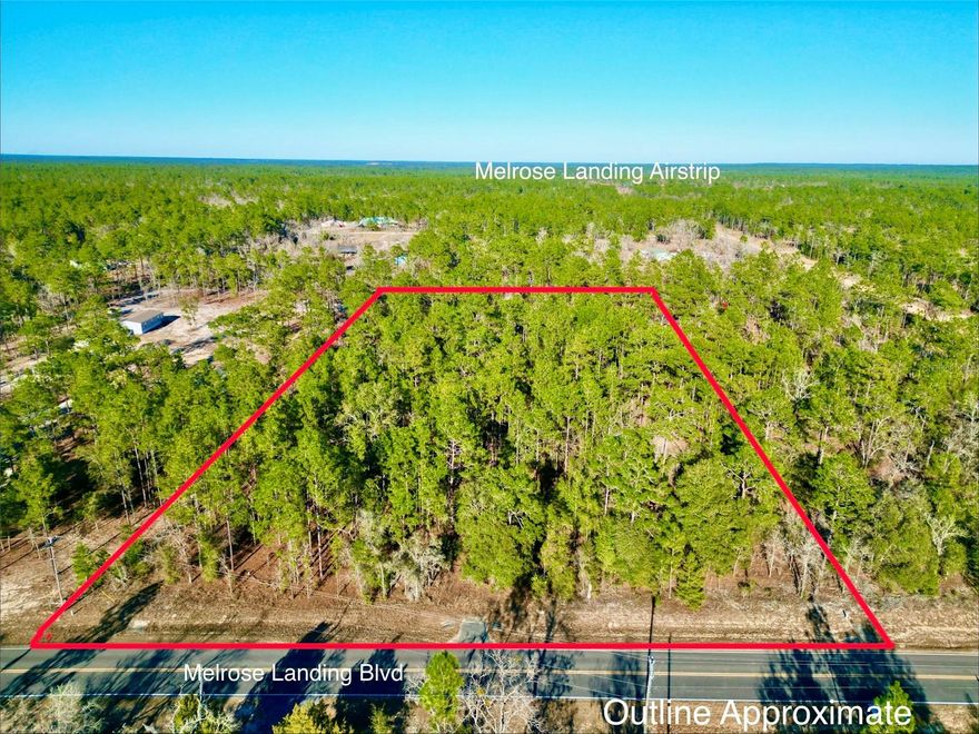 5 ACRES IN NORTH CENTRAL FLORIDA AT MELROSE LANDING.
Here is your opportunity to get back to nature and some country living and yet still close to all the conveniences you'll need. This property fronts a nice paved road, it's high and dry and is completely wooded with a culvert already in place - it's perfect for someone wanting to build in the middle for some privacy. The property has been recently surveyed and is zoned AG, which allows you many possibilities for animals etc and if you're into aviation, "with a special membership and fees" this location also allows you access to Melrose Landing Airstrip. This property is centrally located between Gainesville, Palatka, Ocala and it's just minutes to Historic Melrose, Florida. Thankfully Melrose is still a one traffic light town, but has shopping, live music, several restaurants, art walks, produce market, doctors, family friendly parks, including Santa Fe Lake a 6000 acre fully recreational lake with a swimming area and several boat ramps. Take a drive through Historic Melrose then check out Melrose Landing and get back to rural living and a different way of life.