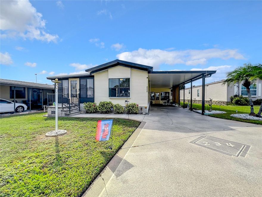 Welcome to your new home at 234 Candlewood Dr. in the desirable Twin Fountains 55+ community, where you not only find a wonderful residence but also own your own land! This impeccably maintained 2-bedroom, 2-bathroom manufactured home is move-in ready, making it the perfect choice for a winter retreat or year-round living.
As you step inside, you'll discover a spacious and inviting interior with laminate flooring throughout the entire house. The master bedroom offers not one, but two walk-in closets, providing ample storage space. The well-designed open floor plan seamlessly connects the living spaces, creating an ideal setting for both daily living and entertaining.
The kitchen is wonderful, featuring stainless steel appliances, abundant storage, and additional countertop space in the hallway for added convenience. All plumbing has been thoughtfully replaced, ensuring worry-free living for years to come.
One of the highlights of this home is the oversized Florida room, complete with insulated panels, a cement floor, and a wall unit for climate control. This additional living space adds versatility and comfort. Step outside to the lanai with a stylish tile floor, offering a perfect spot to relax and unwind. The property also includes a fantastic workshop with tile flooring, a golf cart garage door in the back, and an extra storage for all your tools and equipment.
The seller has invested in numerous updates, including a water softener, repainting the interior, and installing updated blinds in the Florida room. The landscaping has been meticulously updated to enhance the curb appeal of this charming home.
Living in Twin Fountains brings added value with its array of community amenities, including a heated pool, shuffleboard, and clubhouse. The affordable $180 monthly HOA fee covers lawn maintenance, cable, internet, and water/sewer—making this an exceptional value.
Conveniently located near HWY 27, this home offers easy access to shopping, restaurants, and more. Don't miss the opportunity to make 234 Candlewood Dr. your own slice of paradise in this vibrant 55+ community!