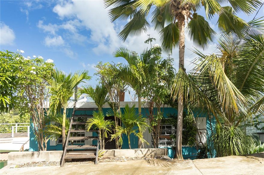 Tucked into the vibrant Mambiche neighborhood, this colorful 2-bedroom, 1-bath home radiates the colorful soul of Vieques.  Upon arriving at the property you are greeted by a shaded front porch, lined with palms for natural privacy from the street.  The space invites relaxed outdoor living and enhances the home’s tropical curb appeal. 

Inside, the kitchen and living room are wrapped in classic shiplap walls, complemented by decorative wooden ceiling beams across the home that add a warm cottage-style feel. The kitchen features built-in cement shelving with open storage and wood accents, creating a functional space that feels both rustic and refined.

The primary bedroom opens directly onto a private balcony, where sweeping views of the Atlantic Ocean and the historic fort create a serene backdrop, perfect for morning coffee or evening breezes. The tiled bathroom includes a fixed glass shower, offering a clean, modern touch.

The property also includes a shaded backyard area with ample space for a plunge pool, creating a great space for cooling off and entertaining. Mature fruit trees, including a rare bitter orange tree, add to the lush, island atmosphere.  Downstairs, an outdoor laundry area can easily be enclosed, and the space presents an excellent opportunity to build out an additional unit, adding future flexibility or income potential.  Above, a roof terrace offers an exciting opportunity, with the ability to build upward into a second floor or a rooftop terrace with even more amazing ocean views.  In front of the house there is a comfortable space for steetside parking.

Located on a quiet, no through-way street, the home enjoys a distinct local neighborhood vibe that is walkable to town, including shops, markets, restaurants, and the ferry. Currently a successful income-producing Airbnb, this property is ideally positioned thanks to its proximity to all essential amenities. This Vieques home delivers character, location, and room to grow.