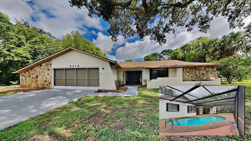 Must see! 3 bedroom,2.5 bath, split plan, pool home centrally located in the heart of Spring Hill. This lakeside channel property is situated on over a quarter of an acre. As you walk through the front door you will notice the oversized, sunken living area with an exposed beam, cathedral ceilings, situated around the wood burning fireplace. New luxury vinyl plank flooring laid throughout making the home feel open and bright. The kitchen boasts new shaker cabinets, granite countertops and stainless-steel appliances. The split floor plan is ideal for privacy, with the primary suite situated on one side of the home, overlooking the screen enclosed pool and beautiful large backyard. The primary en-suite bathroom has a double sink vanity, shower, and double closets. On the other side of the home, you will see two large bedrooms and a guest bathroom. There is an indoor laundry room, with an additional attached 1/2 bathroom. The oversized 2 car garage has an area on the one side that is perfect for a workshop or gym. Enjoy relaxing by the pool overlooking your large backyard with a view of the channel off Greenbriar Lake. All windows have hurricane shutters. HVAC 2022, Roof 2021 Water Heater 2019. Book your showing today!