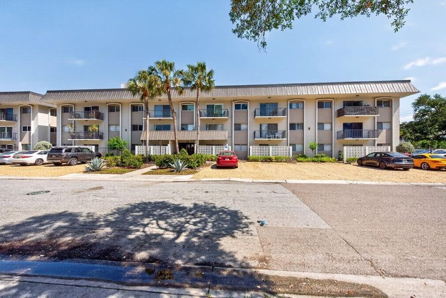 Top-floor comfort meets everyday convenience in this move-in ready condo located in Shore Colony, right in the heart of Tampa’s sought-after Westshore District. This well-maintained 1-bedroom, 1-bathroom unit offers 667 square feet of thoughtfully designed living space, combining functionality with stylish updates. Set on the third floor with elevator access, the home provides added privacy along with peaceful courtyard surroundings. Inside, you’ll find durable LVP flooring throughout the main living areas, complemented by tile in the kitchen and bathroom for easy maintenance. The kitchen is both practical and inviting, featuring granite countertops, stainless steel appliances, and recessed lighting. The dining and living areas flow seamlessly together, enhanced by crown molding, ceiling fans, and glass sliders that open to a private balcony—perfect for enjoying your morning coffee or unwinding at the end of the day. The bedroom offers a comfortable retreat with crown molding, a spacious closet, and a window accented by plantation shutters for both style and light control. The updated bathroom includes a modern vanity and a walk-in tiled shower with a sleek glass panel door. Multiple linen and storage closets throughout the unit provide excellent organization options. Outside, residents enjoy a well-kept community with a quiet courtyard, sparkling pool, community laundry facilities, and convenient mailbox access. Ample resident and guest parking surrounds the building, with attractive paver walkways adding to the overall appeal. The monthly HOA fee delivers exceptional value, covering water, sewer, trash, exterior maintenance and insurance, plus Spectrum Internet Ultra 600 MB, TV Select Plus, and access to several streaming apps. Located just minutes from top dining, shopping, entertainment, and major highways, this condo delivers the perfect blend of low-maintenance living and prime location.