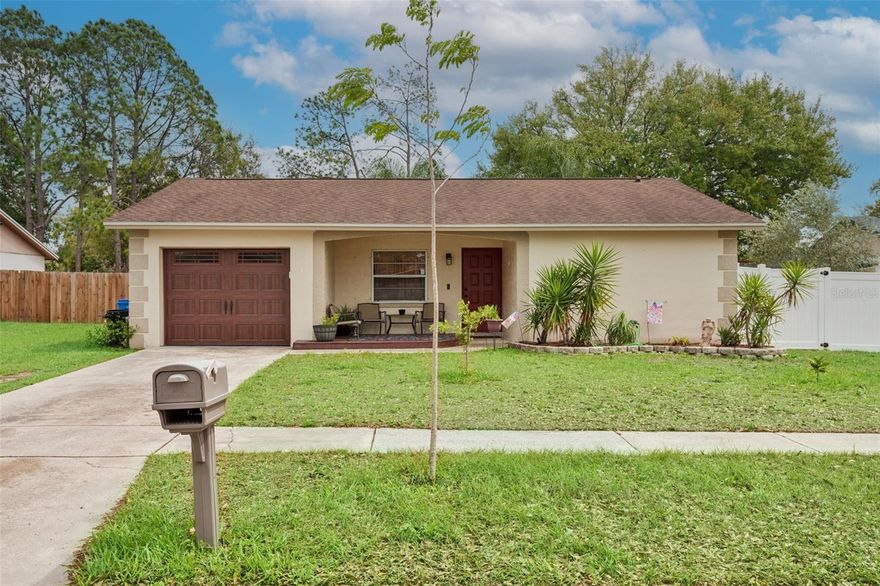 Look at this great location in Carrollwood, with easy access to Veteran's Highway, the grocery, and fitness facilities. Big ticket items recently updated include shiney new AC system in 2024, water heater 2025, garage door and opener, Main roof in 2018, rear roof in 2023, and all new plank tiling in 2018!  Inside has a nice welcoming feel with the lovely tile matched with the recently painted interior.  The warm wood kitchen cabinets and counter show the care this owner put into keeping the home up to date.  She also spent many afternoons in the backyard growing a wide range of fruit trees and raised garden varieties.  The full house and large hand built shed are protected under contract with Terminix annually. Relax on the back porch while other play in the above ground pool, or run freely around the large backyard.  There is also a large space on both sides of the house that could easily be converted for boat or RV storage or vehicle access to the rear of the home.  The neighborhood has a park, rec center, picnic areas, and tennis courts just a couple blocks away.
