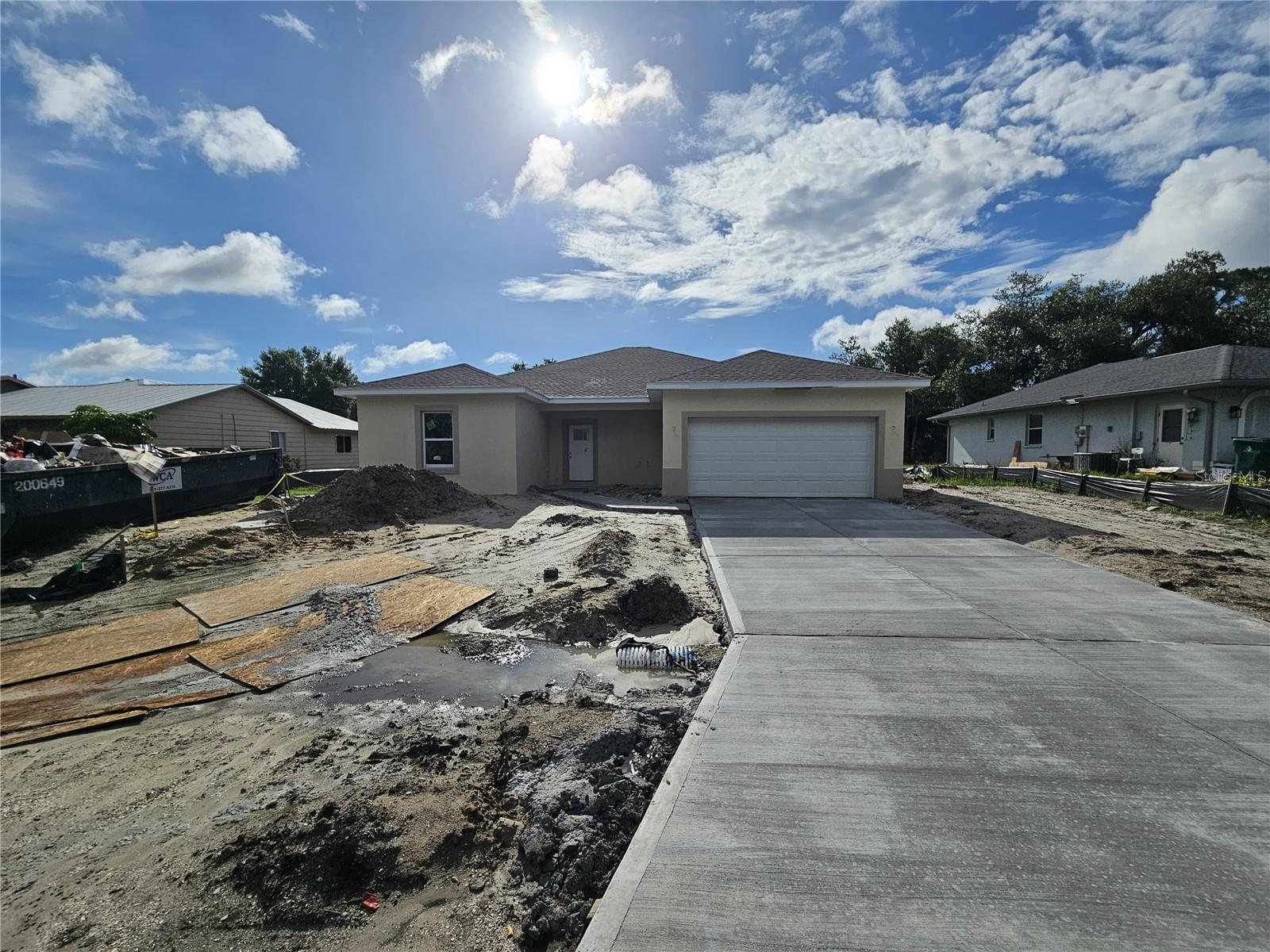 Under Construction. With covered LANAI. Welcome to your dream home! This stunning property, currently almost done construction, offers a total of 2500 sqft under roof, with 1950 sqft of luxurious living space. With 4 bedrooms and 3 full bathrooms (including a Jack&Jill), this open floor plan is perfect for families of all sizes. Porcelain Tile through all house. The kitchen and all bathrooms boast exquisite QUARTZ countertops, adding a touch of sophistication to your daily routine. A garage with opener provides convenience and security, while the tiled showers and large walk-in closet in the master bathroom get a spa-like retreat. You'll love the attention to detail in this home, with 42-inch wood cabinets featuring soft-close drawers and doors. Plus, the best part is that you can move in less than 30 days! Don't wait too long, as this incredible opportunity won't last. Seize the chance to make this house your home today. One or more photos could be the Model House