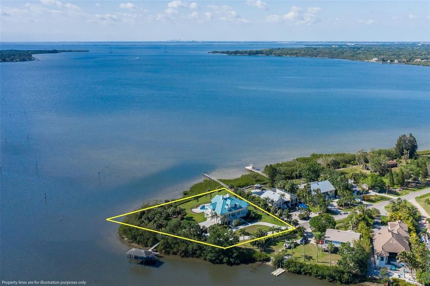 Wow! This is it! Experience unobstructed, panoramic open-water views looking south across Old Tampa Bay from this spectacular three-story Key West-style pool home, nestled on nearly one acre (.9) of prime waterfront property! To the east of the home, you'll find additional waterfront access leading to a private dock featuring a covered boat lift rated for 10,000 lbs, dual jet ski lifts, and a custom fish-cleaning station. At the base of the dock, there's a dedicated storage building for all your boating accessories. This custom-built gem, crafted by a well-known premier builder, boasts countless special features—including over $150,000 in professional landscaping with more than 50 palm trees, soaring 20-foot ceilings, gas fireplace, and a modern kitchen with stone countertops and an island cooktop. Additional highlights include a durable metal roof, a heated pool, a circular driveway, tandem garage (total 3 car), fire pit area, and NO HOA fees! Double doors open to a beautiful paver patio that overlooks the heated pool and bay. The kitchen, which also overlooks the dock and bay, includes another door leading out to the patio. The primary bedroom on the main level offers a luxurious retreat with stunning bay views, dual walk-in closets, and an oversized en suite bath. This level includes a den (possible bedroom) Upstairs on the third floor, you'll find two additional bedrooms, each with a private bathroom, along with a private balcony and wet bar. The ground floor features two more bedrooms—one with water views—and a waterfront game room that opens to the lower-level patio and pool. This level also includes the laundry room, garage, and a workshop area with cabinetry. (Approximately 1,700 sq ft of the ground floor is finished and climate-controlled, but not included in the total heated square footage.)
This home is truly centrally located—just minutes from airports, beaches, Tampa, St. Petersburg, Clearwater, restaurants, and golf courses.
(Fun fact: The current owners searched for four years before falling in love with this one!)
This is a rare find at a fantastic price—don’t miss it!