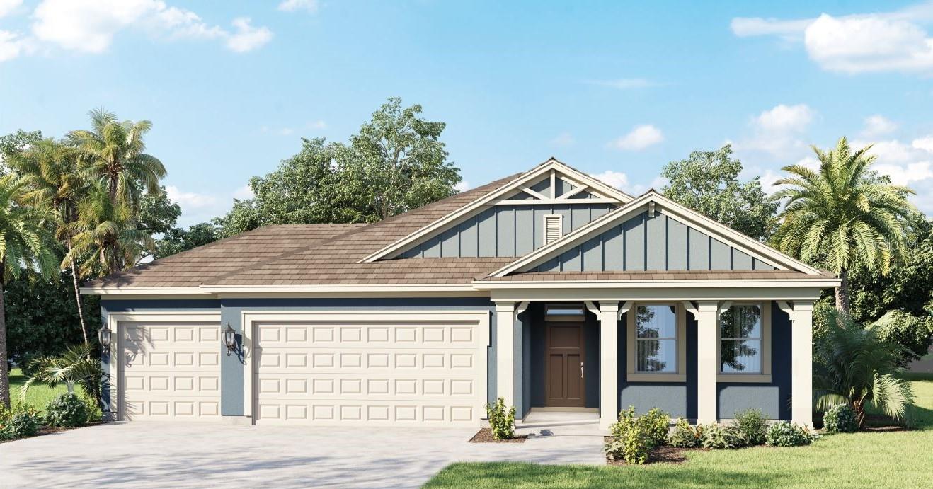 Under Construction. Wynwood presents the Robinson. This amazing one-story Emerald Series home has an elevated designed with elegant exteriors and high-end features. This spacious all concrete block construction single-family home features 4 bedrooms and 3 baths. As you enter the foyer you are greeted with two guest bedrooms and guest bathroom with double vanity sinks. Customize this space with replacing bedroom 3 with a Den complete with French doors for privacy. Bedroom 2 and an additional full bathroom are located off the entrance of the garage. Farther down the hallway, you are greeted with a linen closet and laundry room with doors for privacy. The well-appointed gourmet kitchen overlooks the living area, dining room, and outdoor lanai. This popular single-family home features a Quartz countertops stainless steel appliances, spacious pantry and crown molding cabinetry. Bedroom one, located off the living space in the back of the home for privacy. The bedroom one-bathroom impresses with double bowl vanity, separate shower and tub space and spacious walk in closet. Like all homes in Wynwood, the Robinson includes a Home is Connected smart home technology package which allows you to control your home with your smart device while near or away.
*Photos are of similar model but not that of exact house. Pictures, photographs, colors, features, and sizes are for illustration purposes only and will vary from the homes as built. Home and community information including pricing, included features, terms, availability and amenities are subject to change and prior sale at any time without notice or obligation. Please note that no representations or warranties are made regarding school districts or school assignments; you should conduct your own investigation regarding current and future schools and school boundaries.*