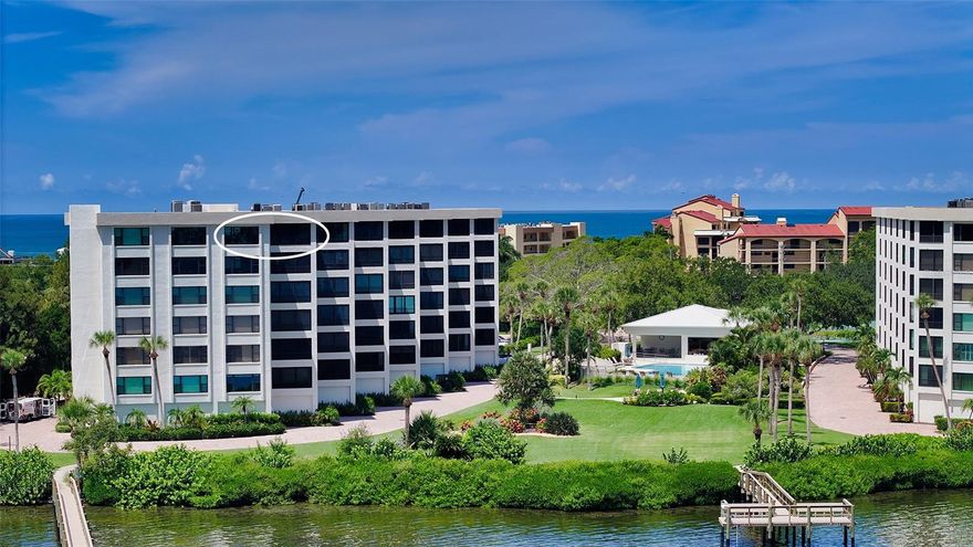 Top floor condo with direct Bay views. Nearly 1400 sq. ft. totally renovated, new gourmet kitchen with white cabinets, granite counters, induction oven & stainless appliances. All new commercial grade luxury vinyl flooring. 2 generous bedrooms & 2 remodeled baths. All hurricane impact windows have been added. Enclosed porch features unobstructed full bay views. Private garage with 1 parking space is included with additional storage space. Boat docks are available with dockage fee of $300 annually. Exceptional waterfront amenities include: heated salt water pool, clubhouse, tennis, pickle ball, spa & full time manager. Located at the south end of Siesta Key with deeded beach access to Turtle Beach close to downtown Siesta Key. Nothing to do but unpack & enjoy the Island lifestyle.