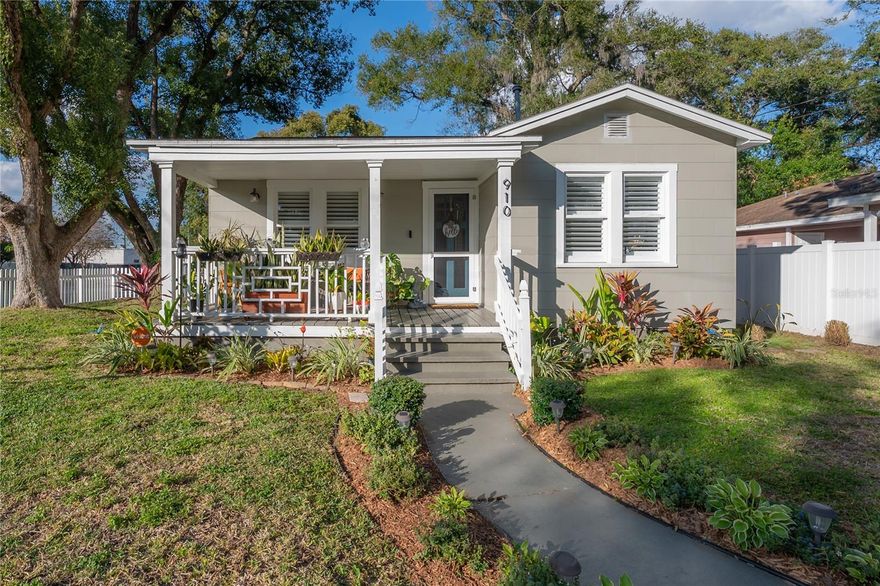 A classic 1949 bungalow with a welcoming covered front porch sits proudly on a large corner lot along the picturesque street of Ellicott in old Southeast Seminole Heights. Just minutes from downtown yet tucked far enough away to enjoy a truly quiet neighborhood feel, this home offers the best of both worlds—urban proximity with residential calm.
Inside, original gleaming pine hardwood floors run throughout, complemented by vintage glass-knob and brass door hardware that honor the home’s timeless character. A $35,000 professionally renovated kitchen blends period charm with modern convenience, featuring a generous eat-in area, white shaker cabinetry, classic white subway tile backsplash, white quartz countertops, stainless steel appliances, and a gas range—all designed to keep the bungalow’s original spirit intact.
Natural light pours through the windows, illuminating the home’s warm interior, while the updated bathroom adds comfort and polish. Additional features include pull-down walk-up attic stairs, a delightful fenced backyard garden, and a professionally landscaped yard ideal for outdoor living and entertaining.
An oversized two-car garage with electric and hot-and-cold running water offers exciting potential—easily transformed into a studio efficiency, guest cottage, or creative workspace.
Located within walking distance of beloved Seminole Heights eateries, this renovated bungalow is a rare opportunity to own a piece of neighborhood history with modern upgrades already in place.
Come claim this charming Seminole Heights retreat—where vintage character meets thoughtful renovation.