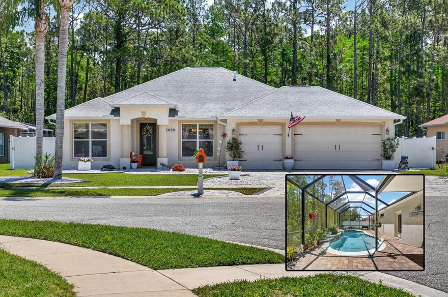 Welcome to this beautifully maintained 4-bedroom, 2-bath pool home in The Vineyards Community offering over $50,000 in recent upgrades. Enjoy peace of mind with a newer roof (2023), resurfaced pool, updated A/C, and new water heater. The sought after Port Orange pool home also features a custom paver driveway, upgraded irrigation, and enhanced curb appeal throughout. Inside, you'll find updated lighting, fixtures, and thoughtful improvements that add comfort and functionality. Step outside to your private backyard oasis--perfect for relaxing or entertaining.