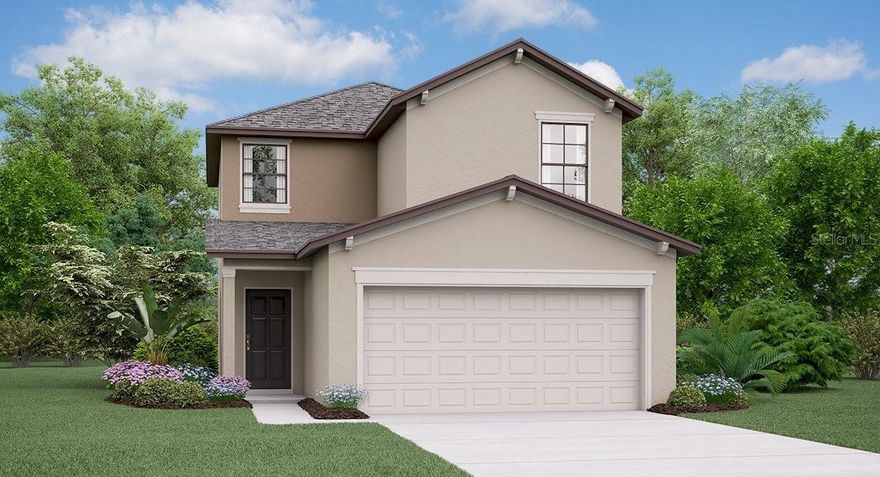 Under Construction. This two-story home is optimally designed for family living, offering a first floor with an open floorplan among the family room, kitchen and dining areas in a modern style. The attached covered patio provides outdoor opportunities. Upstairs are all three bedrooms, including a lavish owner’s suite, which features a private bathroom. Interior photos disclosed are different from the actual model being built. Welcome to Abbott Square, a masterplan community of new single-family homes, townhomes and villas for sale in Zephyrhills, FL. Homeowners can gather with friends at the onsite clubhouse lounge or cool off at the resort-style swimming pool. This great community also includes a fitness gym, game room, BBQ grills and green spaces, along with other great amenities. Minutes from the community are local golf courses, schools, recreation sites and the opportunity for water sport activities, such as fishing and boating.