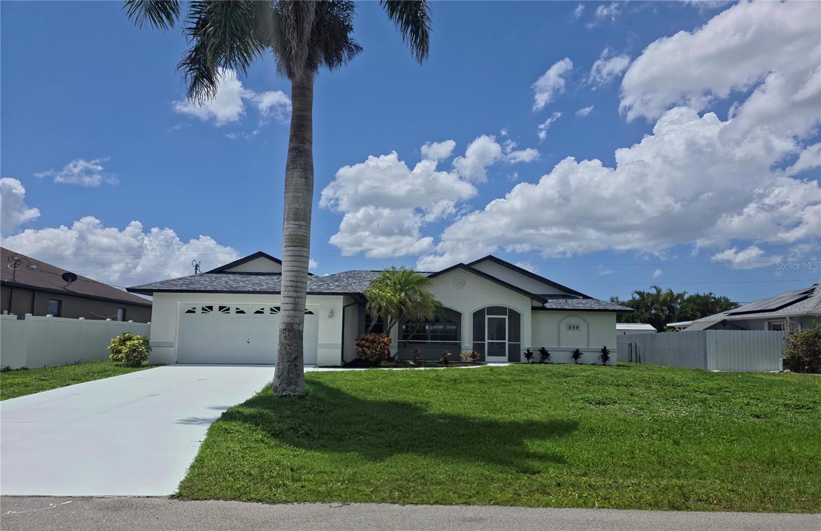 Stunning Single-Family Home with Pool and Jacuzzi.Located in Cape Coral, in the heart of the Southeast, this recently remodeled 4 bedroom , 2 bathroom home offers comfort, space, and exceptional features. Enjoy a private saltwater pool and jacuzzi, which provide higher water quality, along with a 2-car garage and a spacious layout that includes two separate living rooms, ideal for family living. ENJOY MUNICIPAL SERVICE - NO SEPTIC NOR WELLS the home has the city's water and sewer, it is also equipped with energy-efficient LED lighting throughout, including the pool area, to help reduce electricity costs. The modern kitchen features stainless steel appliances, and the primary bedroom includes an en-suite bathroom and dual walk-in closets (his and hers). Additional features include an indoor laundry room, central A/C, automatic irrigation system, and a fenced backyard. Pets are welcome. Conveniently located just 8 minutes from Publix and 12 minutes from Walmart, with schools, parks, pharmacies, and easy access to Del Prado Blvd nearby. Pool maintenance service is included in the rent. Contact us for more information or to schedule a tour. NO HOA