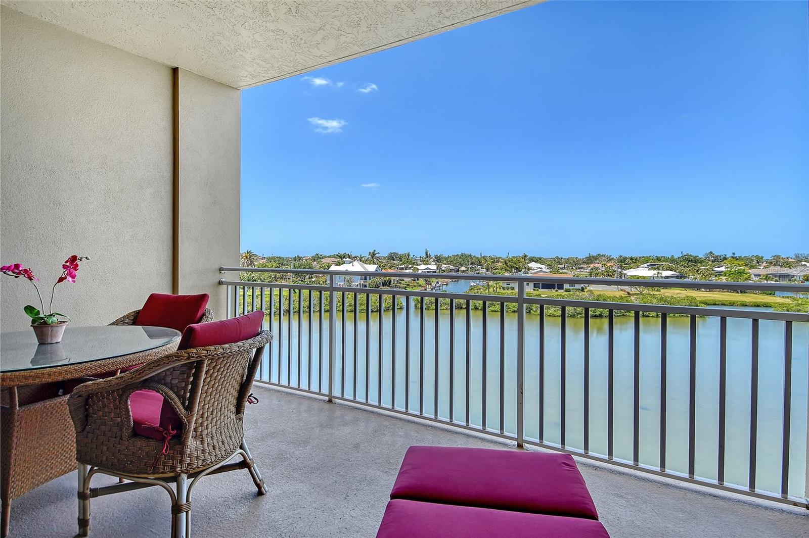 This beautiful 5th Floor condo located in Blackburn Harbor Residences is now available for Season 2026! There are breathtaking panoramic water views of Little Sarasota Bay, which can be seen from the living room, kitchen, primary bedroom suite, and spacious balcony! The condo comes turnkey furnished and has 3 bedrooms (3rd bedroom was converted from a den) and 2 bathrooms. As you step inside the foyer, you are met with a bright and open floor plan with a separate dining area, large living room leading onto the covered and furnished balcony with its magnificent water views! The spacious and beautifully updated kitchen has granite countertops and stainless-steel appliances and is fully equipped. The primary suite has a king-sized bed, en-suite bathroom with a large walk-in shower, a separate soaking tub, and dual sinks. There are two additional guest rooms, one with a queen-sized bed and the other has 2 twin beds, plus a separate guest bathroom with walk-in shower, large granite vanity area with a single sink, and a separate laundry room with full-size side-by-side washer and dryer. The condo has an assigned parking space in the underground garage. Blackburn Harbor is a gated community and offers many amenities, which include a heated pool, fitness center, clubhouse, pickleball and tennis courts, shuffleboard, kayak launch, boat dock and fishing pier. In addition, there is a gazebo, outdoor grills and walking trails. The waterway leads out to the Intracoastal Waterway, with access to the Gulf of Mexico. You are in walking distance to Oscar Scherer Park, a short drive to the beautiful gulf beaches of Nokomis Beach, Casey Key, South and North Jetty, Venice Beach, Caspersen Beach, and the famous Siesta Key Beach! Plus, there is an abundance of shopping and dining, from the beautiful Historic Venice to Downtown Sarasota which is full of entertainment of all kinds!