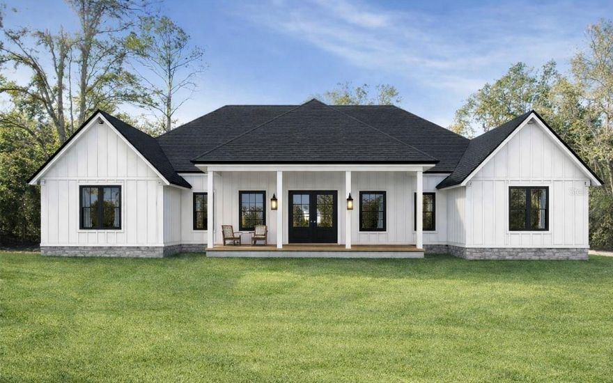 Under Construction. Modern farmhouse meets peaceful country living in High Springs. This new construction home offers 2,353 sq ft of bright, open living with 12 foot ceilings in the great room and kitchen areas. Quartz countertops, luxury vinyl plank flooring, modern lighting, gold accents, and a cleverly hidden pantry make every gathering feel effortless. The covered front porch, rear patio and private 1-acre lot are perfect for cookouts, games, and sunset cocktails. The spacious primary suite is a mini retreat with a soaking tub, walk-in shower, double vanities, and walk-in closet. Secondary bedrooms keep an airy feel with 9.4 foot ceilings, each with its own walk-in closet. Just minutes from local springs, parks, and charming downtown shops and dining, this home blends quiet space with everyday convenience. Estimated completion in about 3 months. Limited customization options may be available depending upon stage of build at the time of contract execution.